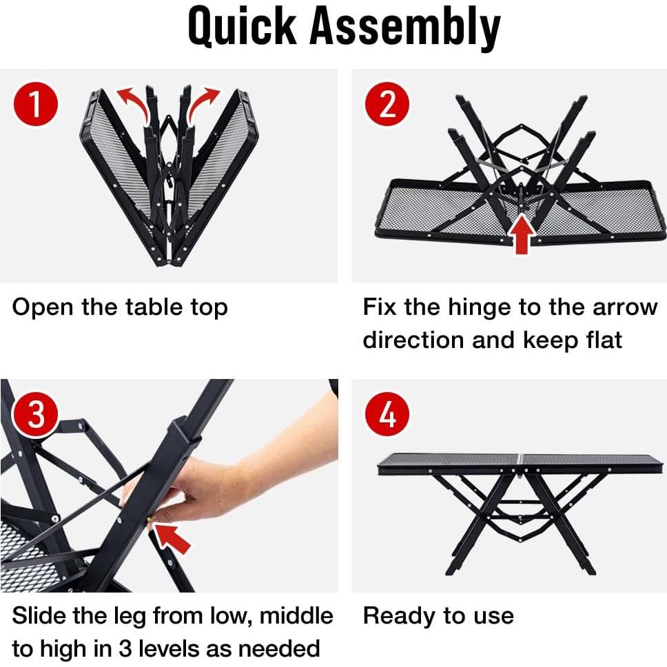 Folding Camping Grill Table 3ft x 1.3ft, Heat Resistant Tabletop Heavy Duty 111lbs, Portable Adjustable Picnic BBQ Outdoor Easy to Use Black (Black, 3ft x 1.3ft - 111lbs)
