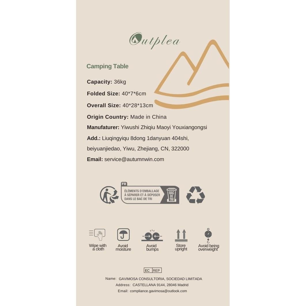 Mesa de Camping Plegable Outplea Mini Negra 40x28.5 cm