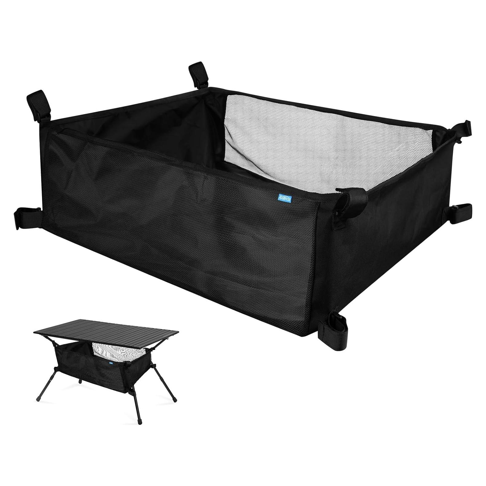 Storage Basket for Coleman Outdoor Camping Table, Portable Mesh Bag with Adjustable Hook and Loop Straps, Large Picnic Table Oxford Organizer Pouch for Camping Travel