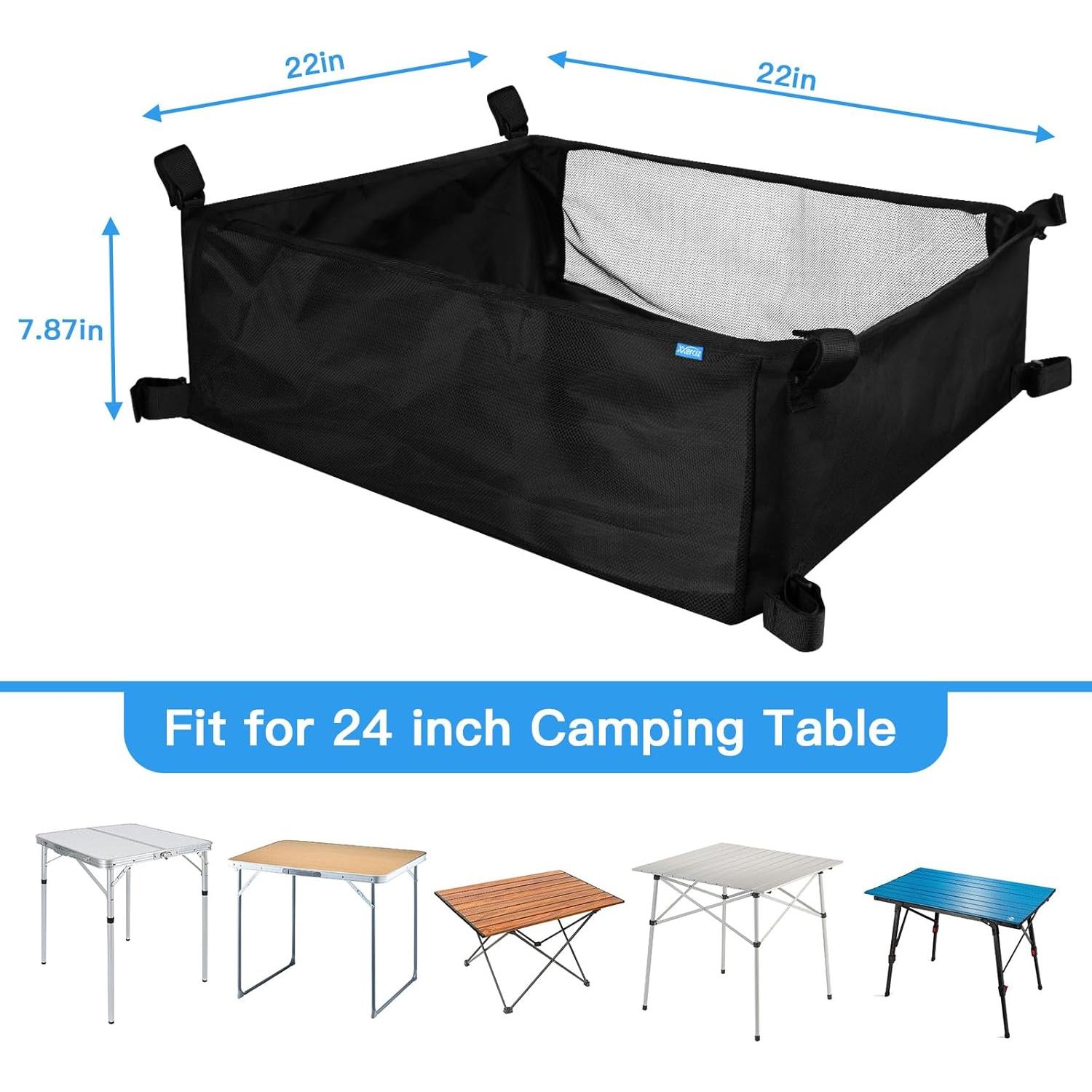 Storage Basket for Coleman Outdoor Camping Table, Portable Mesh Bag with Adjustable Hook and Loop Straps, Large Picnic Table Oxford Organizer Pouch for Camping Travel