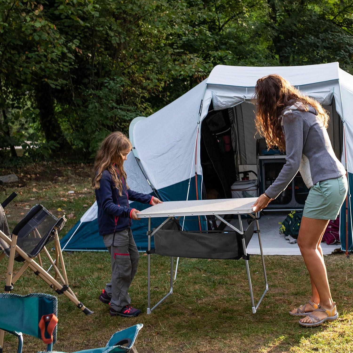 Storage Basket for Coleman Outdoor Camping Table, Portable Mesh Bag with Adjustable Hook and Loop Straps, Large Picnic Table Oxford Organizer Pouch for Camping Travel