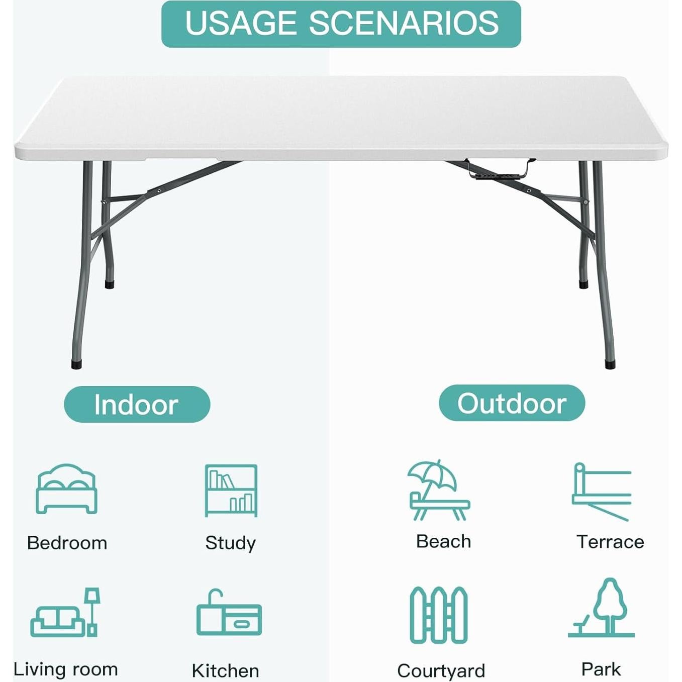 Mesa Plegable Blanca Genérico 1.83 m para Interior y Exterior