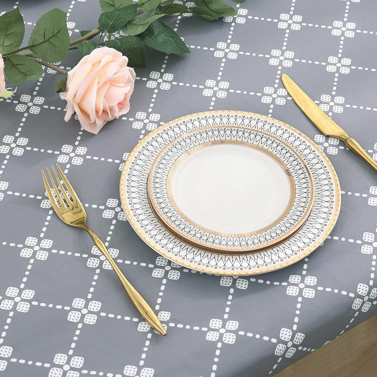 misaya Rectangle Vinyl Table Cloth, Elastic Fitted Tablecloth with Flannel Backing, Waterproof Plastic Table Cover Fits 6 Foot Folding Tables for Camping, Indoor and Outdoor (Grey, 30" x 72")