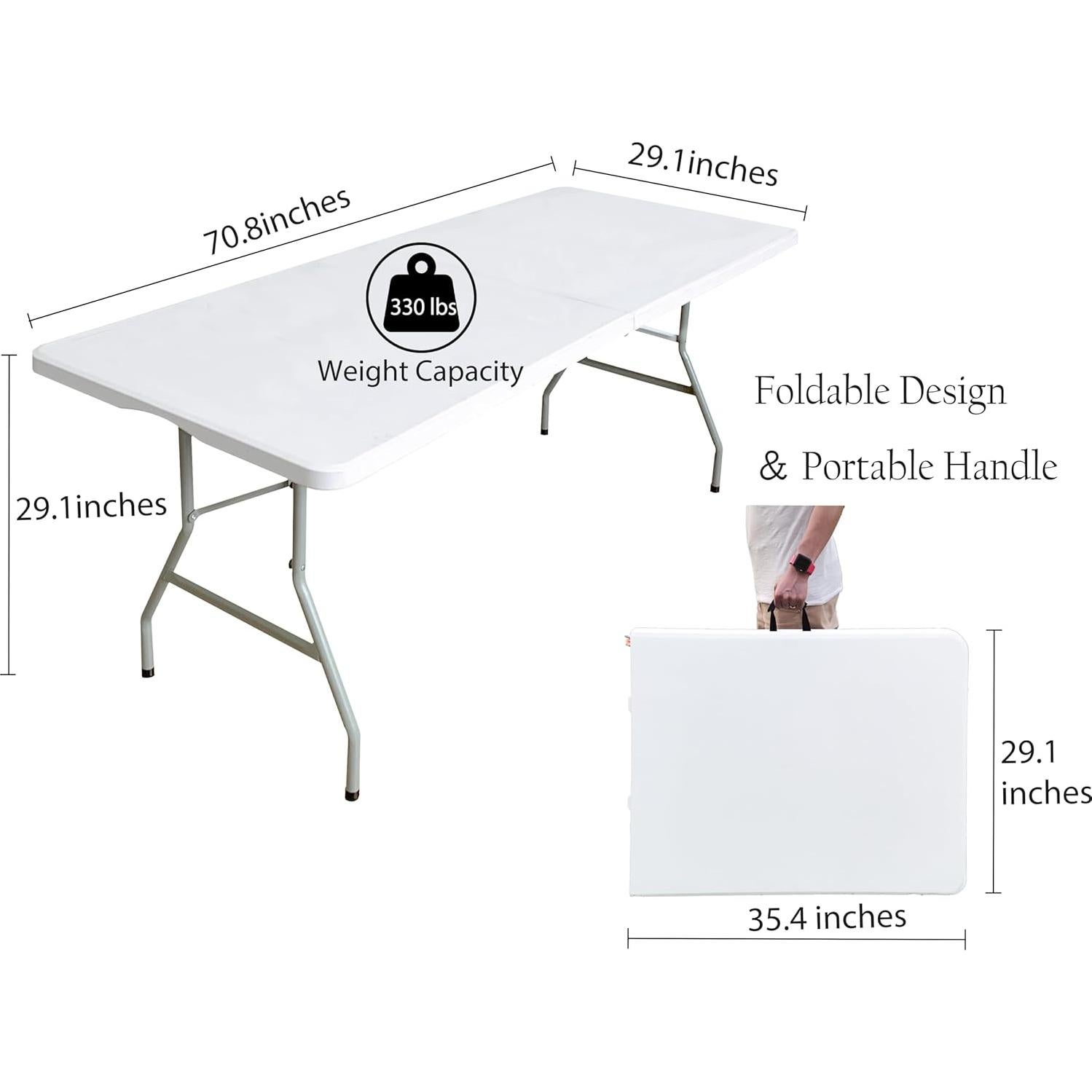 Mesa Plegable 180 cm JingPieCle Blanca Utilitaria 149.7 kg