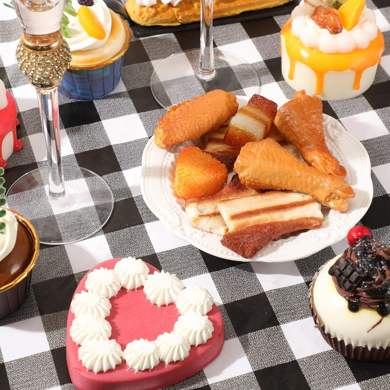 Moukeren 3 Pieces Picnic Table Cover for Kids with Bench Covers Fitted Tablecloth for Outdoors Vinyl Waterproof Cloth for Camping Home Goods Indoor Outdoor Patio BBQ(Black, White)