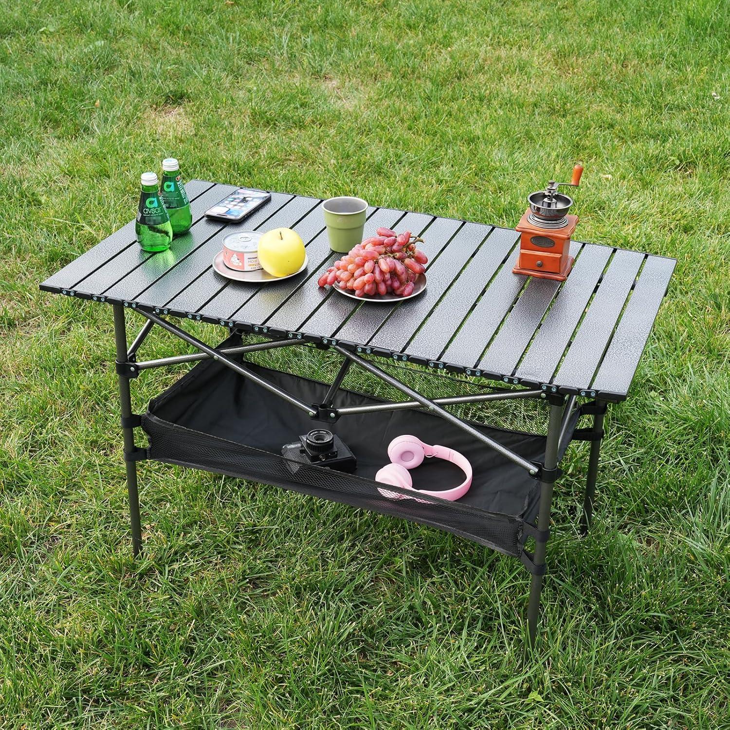 Mesa de Camping Plegable Opliy 100 cm Aluminio Gris Metalizado