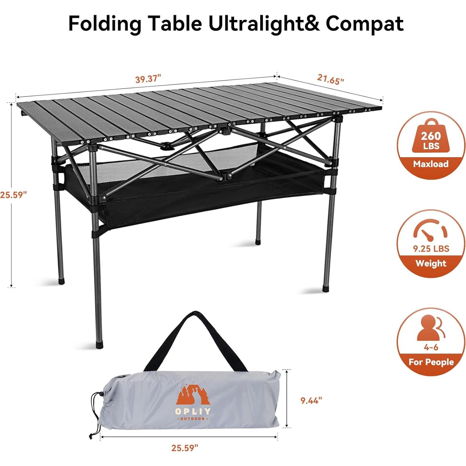 Mesa de Camping Plegable Opliy 100 cm Aluminio Gris Metalizado