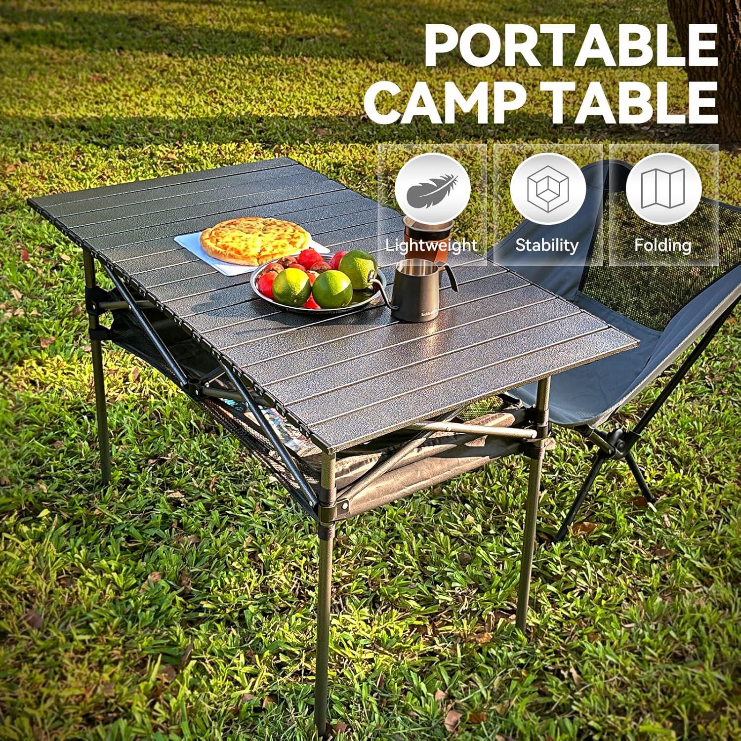 Mesa de Camping Plegable Opliy 100 cm Aluminio Gris Metalizado