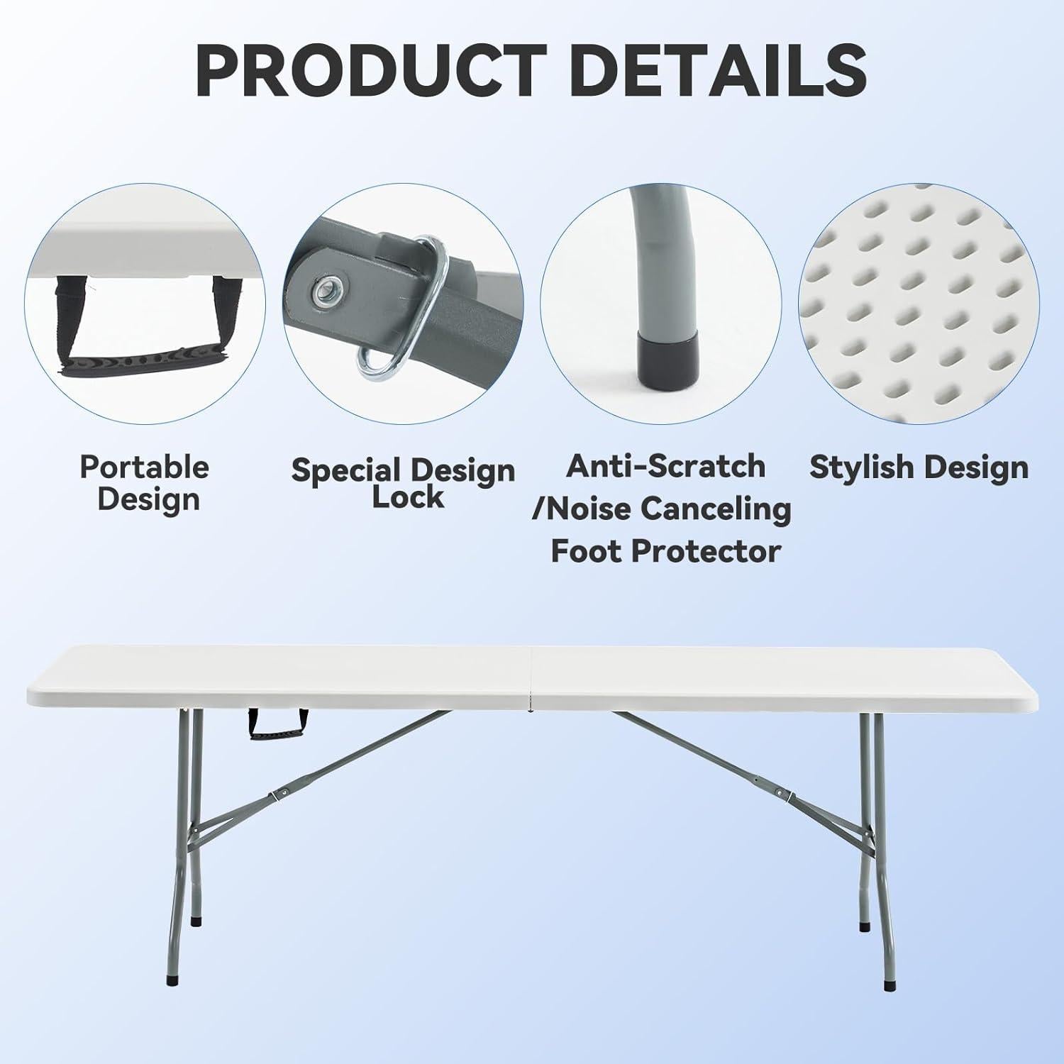 Mesa Plegable Nazhura 1.22m Blanca, Resistente y Portátil