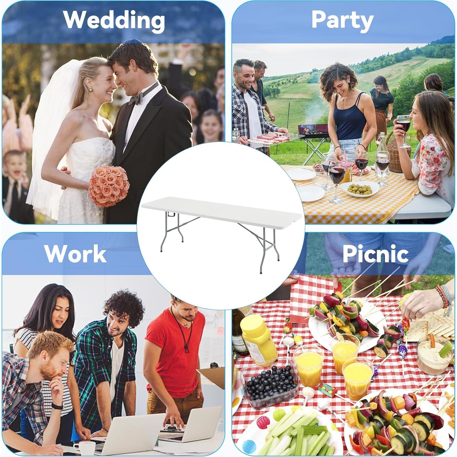 Mesa Plegable Nazhura 1.22m Blanca, Resistente y Portátil