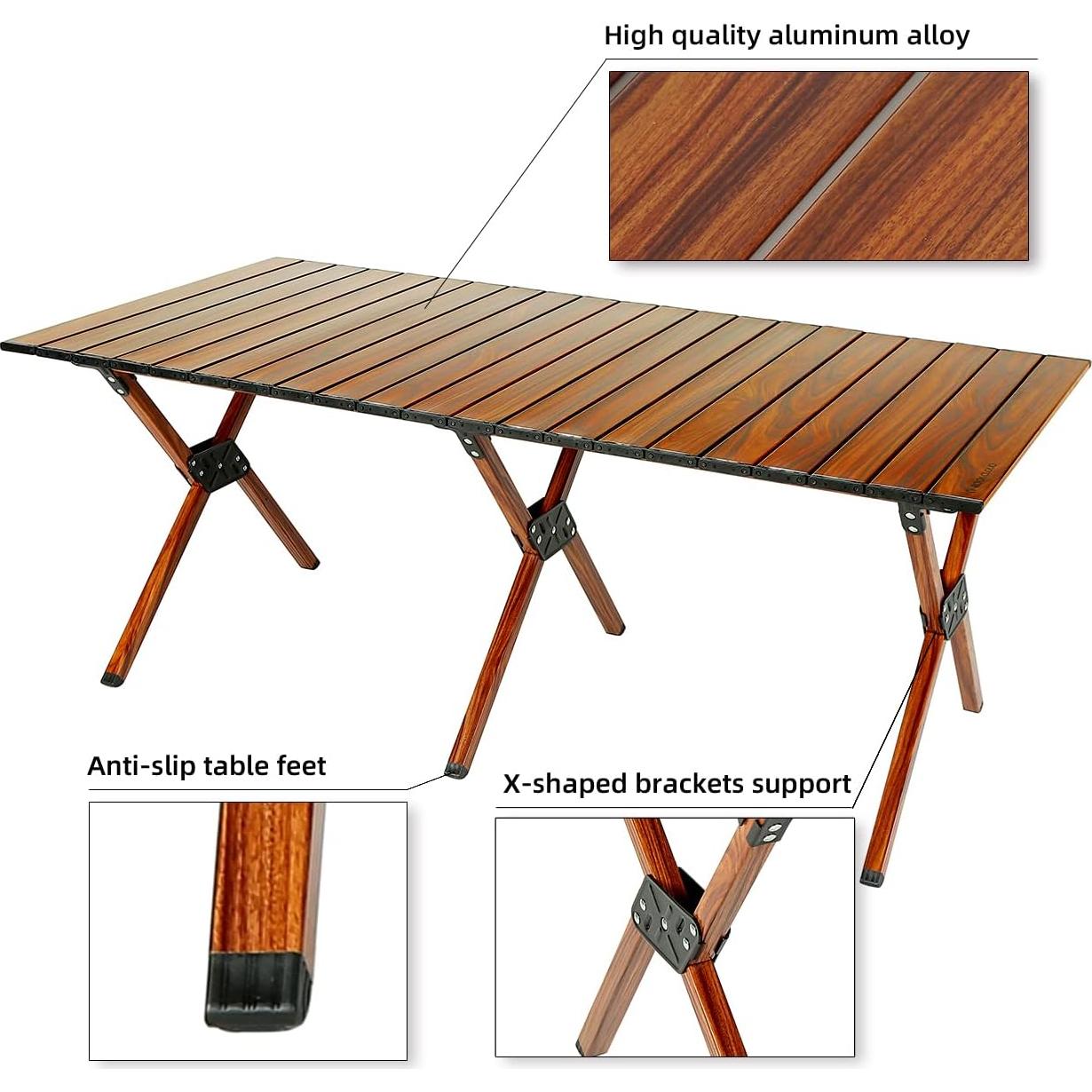 Mesa de Camping Plegable ROCK CLOUD 121.9x60.9 cm Grano de Madera