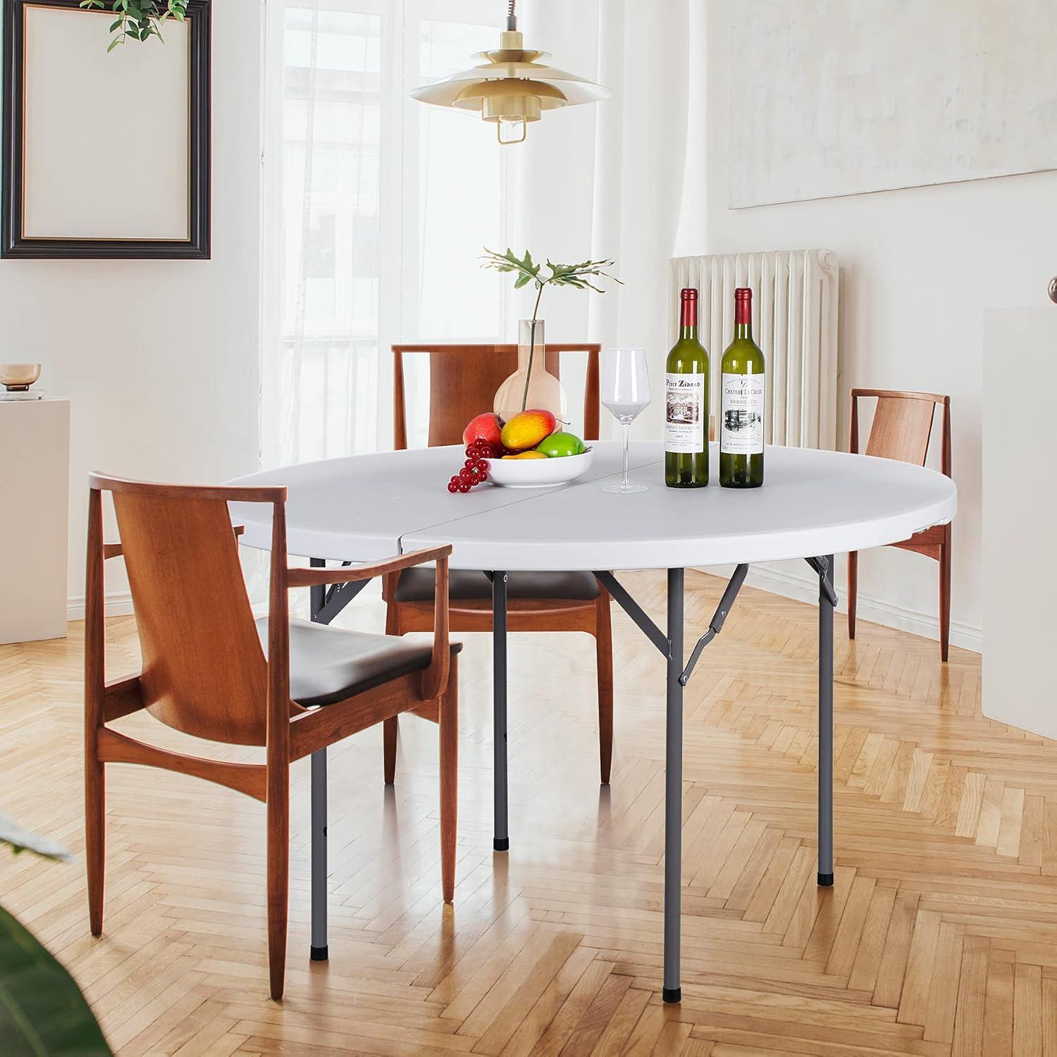 ZenStyle Folding Table, Indoor Outdoor Portable Plastic Dining Card Table Utility Table for Camping Dining Event Party, White (Round, 48"x48")