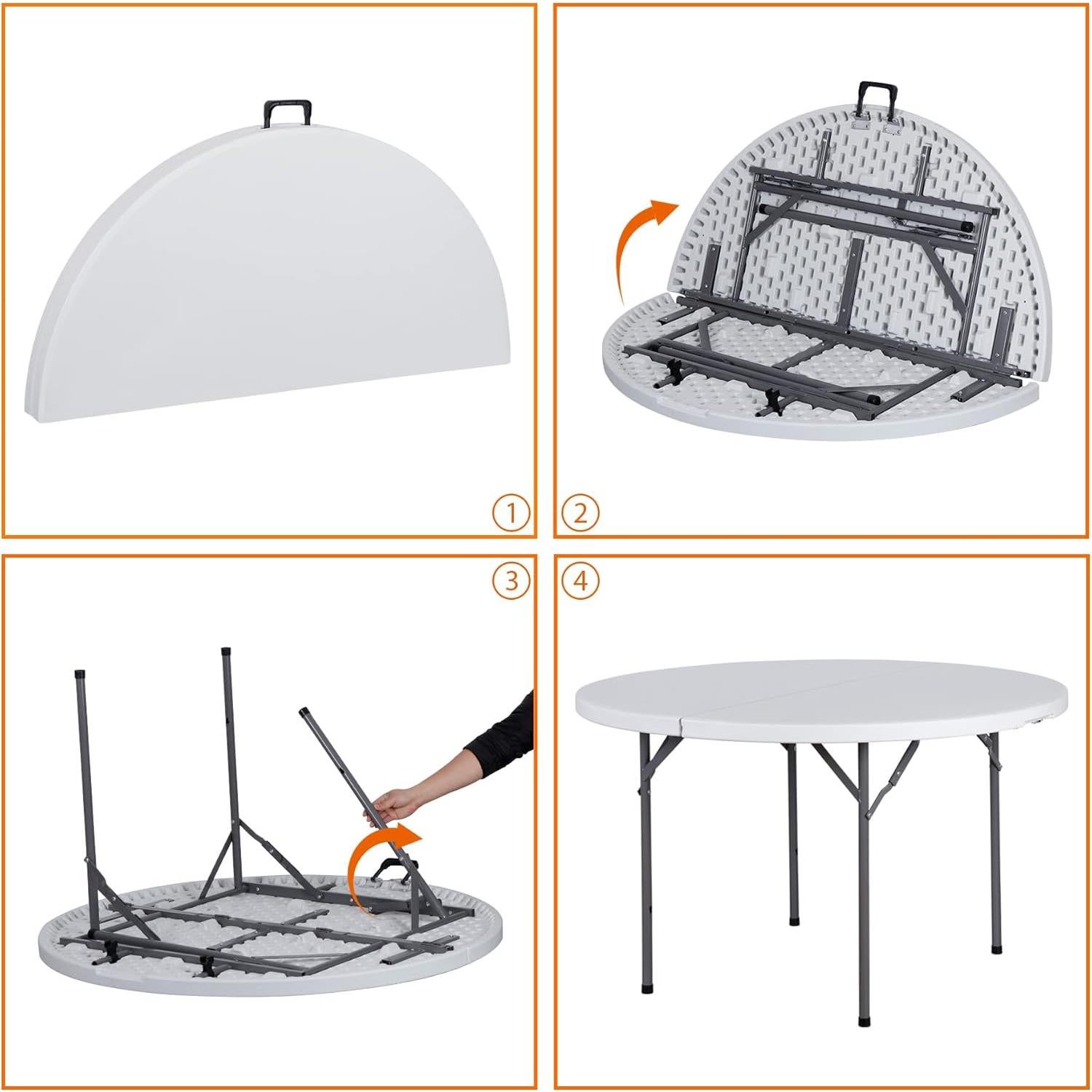 ZenStyle Folding Table, Indoor Outdoor Portable Plastic Dining Card Table Utility Table for Camping Dining Event Party, White (Round, 48"x48")