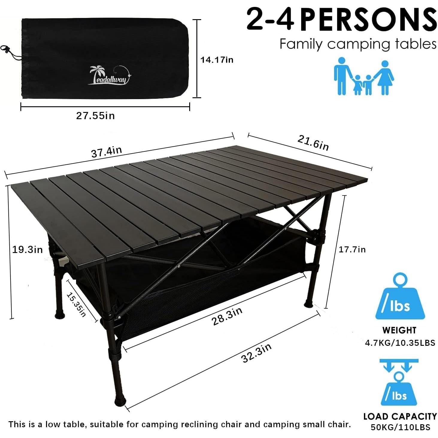 Mesa de Camping Plegable LEADALLWAY 95x55x50 cm para 4 Personas