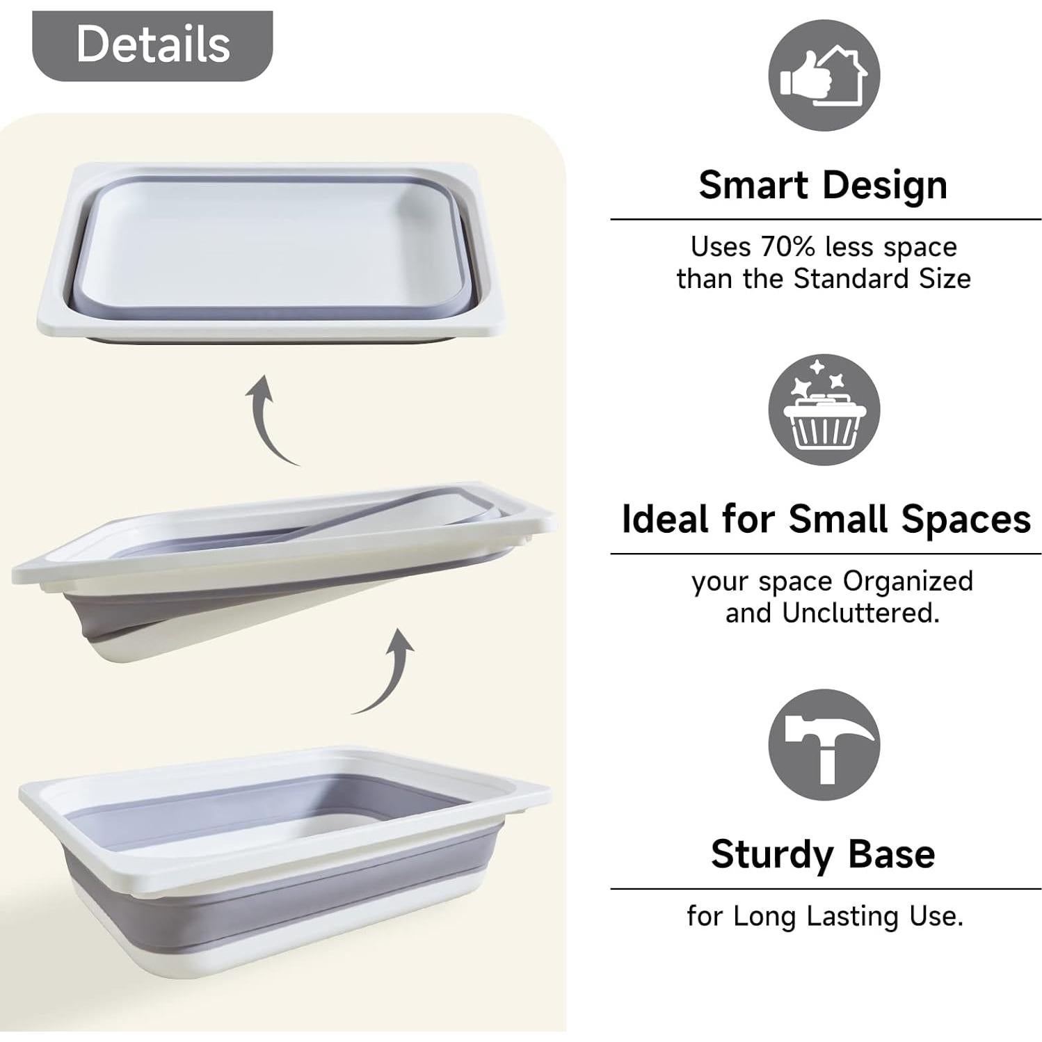 Beright 2 Pack Storage Bins, Collapsible Wash Basin Folding Dish Tub Sink, Space Saving for Dishing, Fruit, and Camping, Hiking and Home, Grey, 2 in 1 Set
