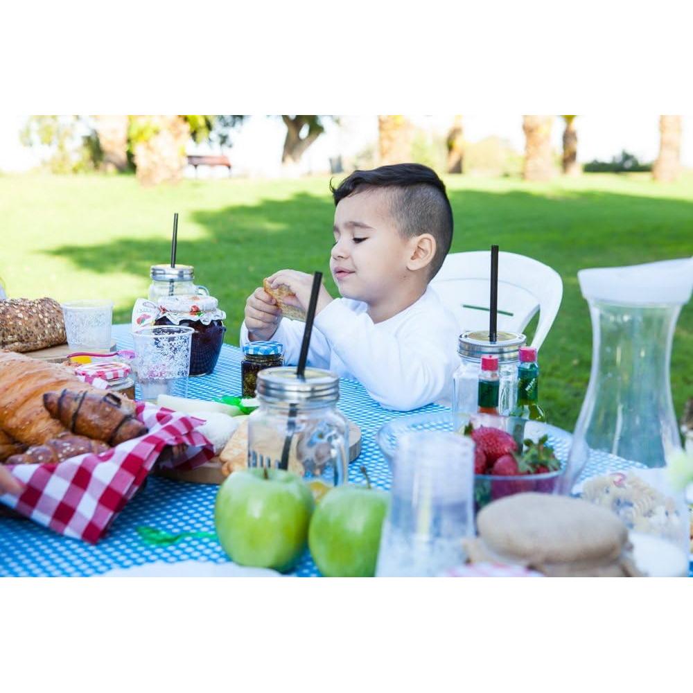 Picnic Table Cover Blue Checkered Elastic Table Cloth on The Corner for Folding Table 6ft 30"x72" Outdoor TableCloths Waterproof Stay Put Party Table Covers Plastic Tablecloth Birthday