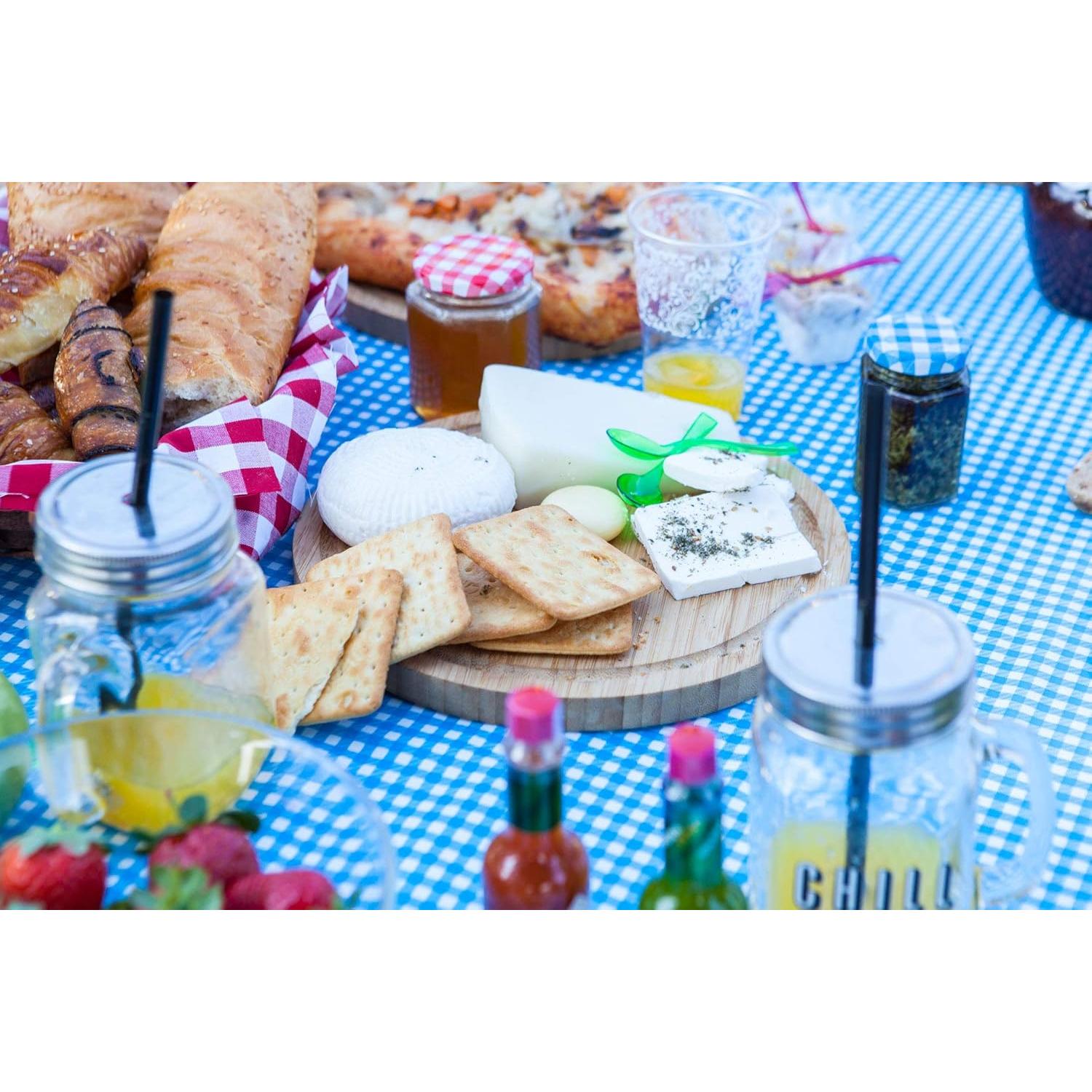 Picnic Table Cover Blue Checkered Elastic Table Cloth on The Corner for Folding Table 6ft 30"x72" Outdoor TableCloths Waterproof Stay Put Party Table Covers Plastic Tablecloth Birthday