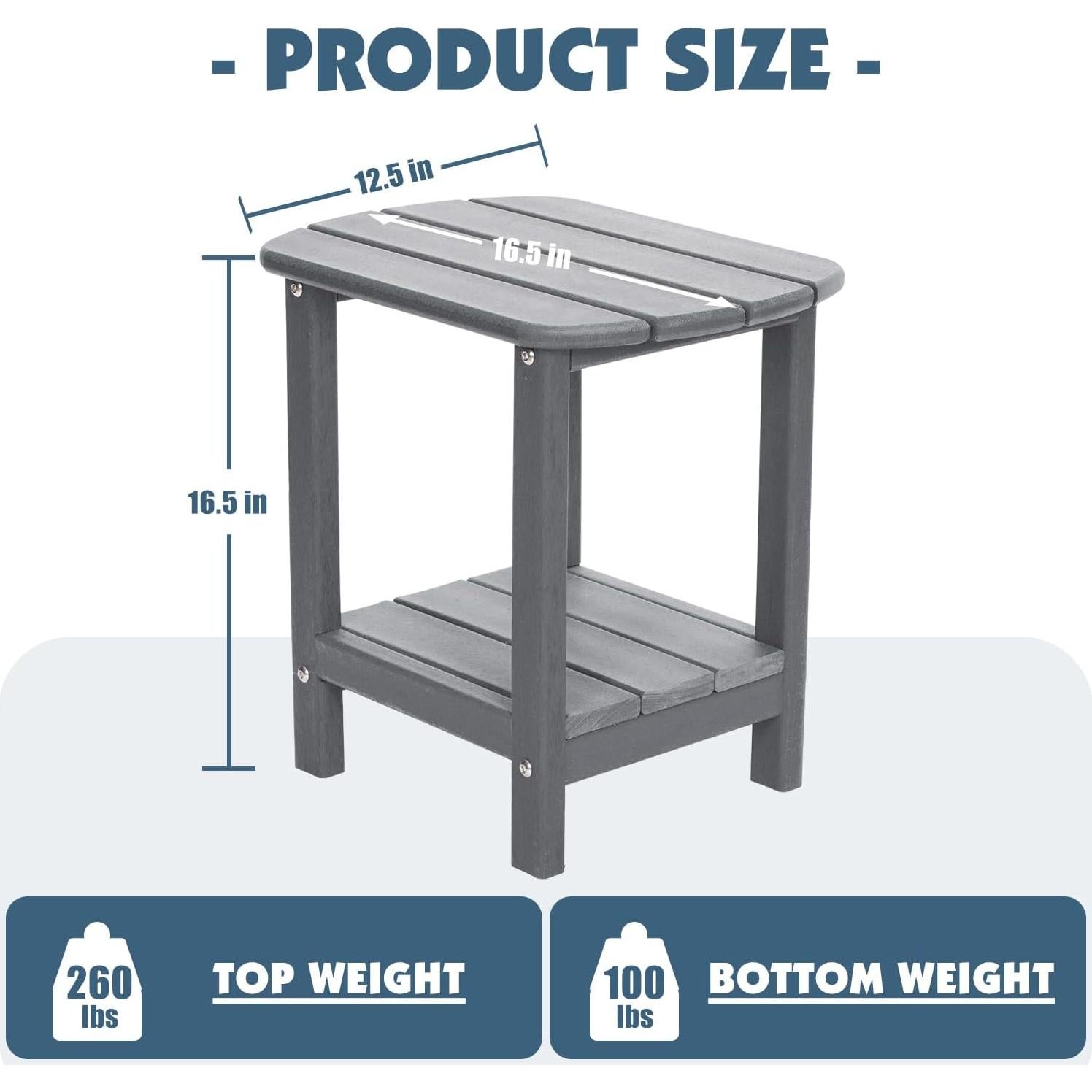 Mesa Lateral Exterior LOENIY HDPE 2 Niveles Gris 42 cm