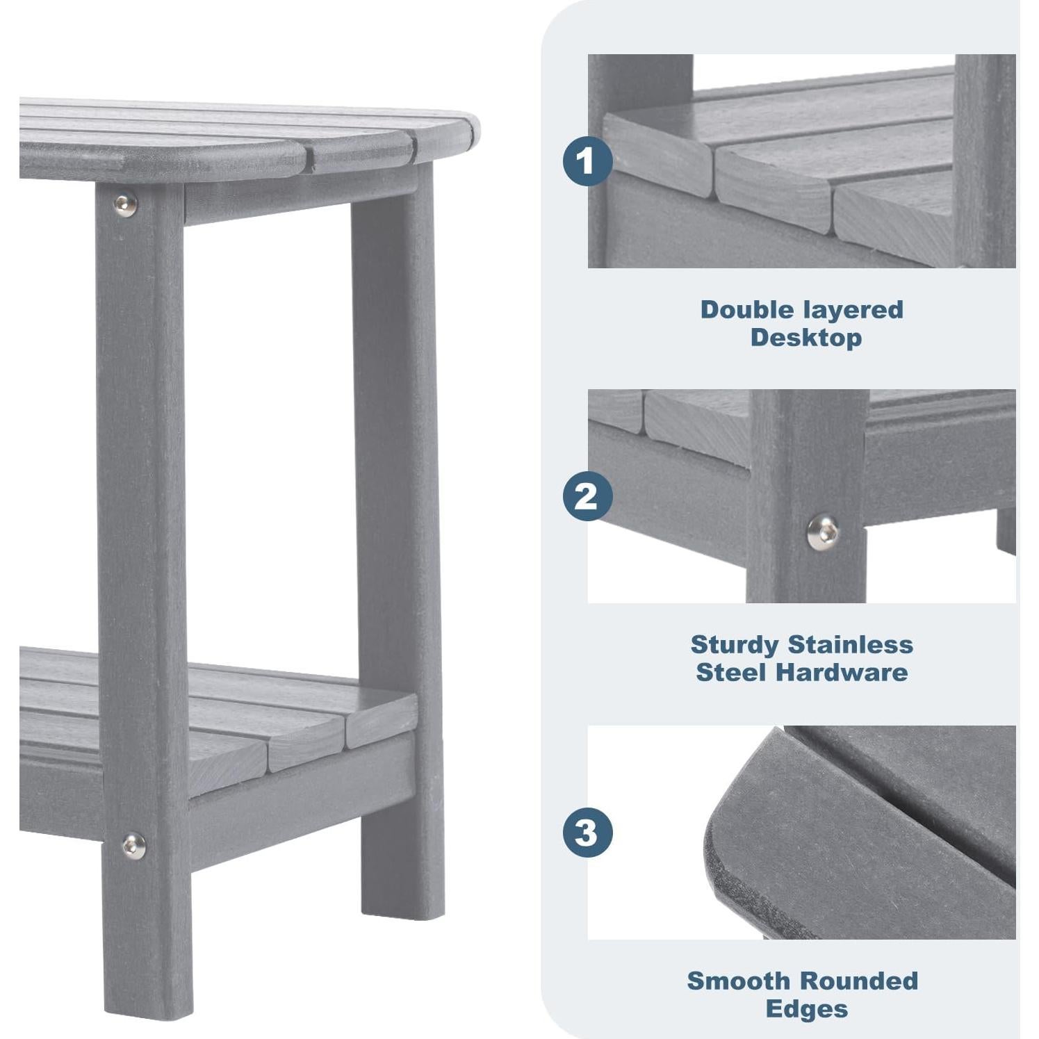 Mesa Lateral Exterior LOENIY HDPE 2 Niveles Gris 42 cm