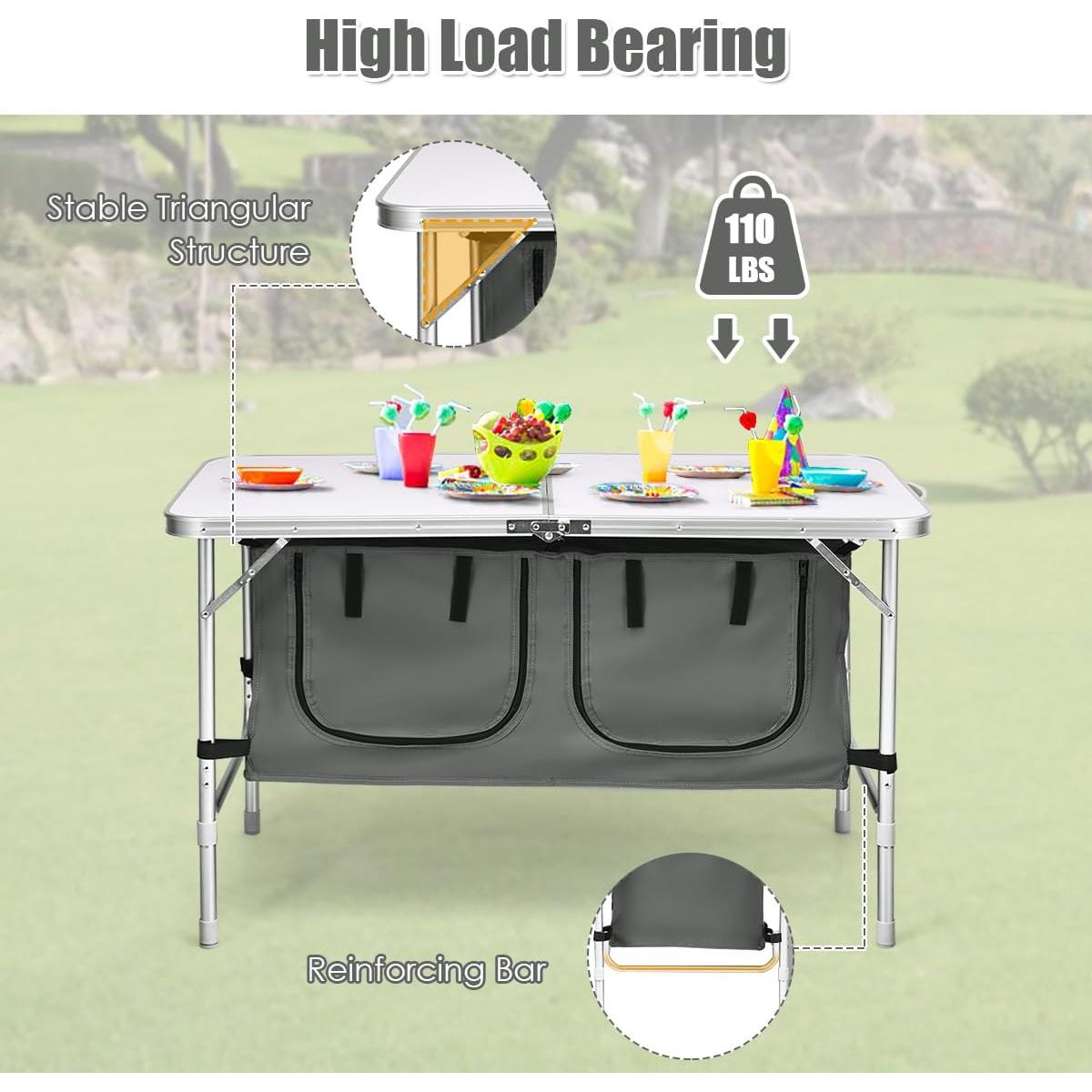 Mesa de Camping Plegable Goplus con Almacenamiento 71 cm