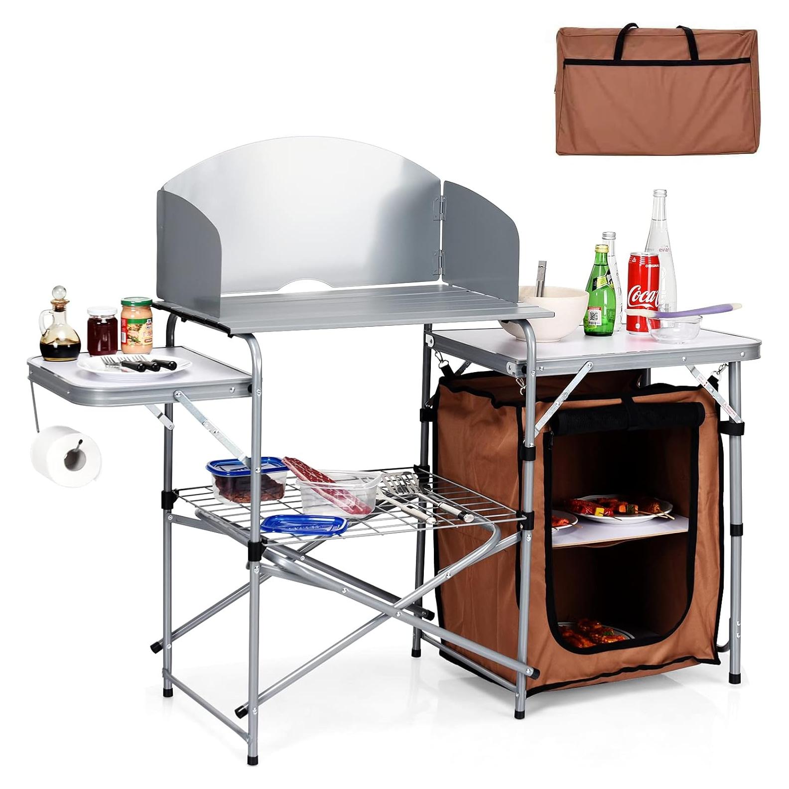 Mesa de Parrilla Plegable Giantex 146x46 cm con Paraviento