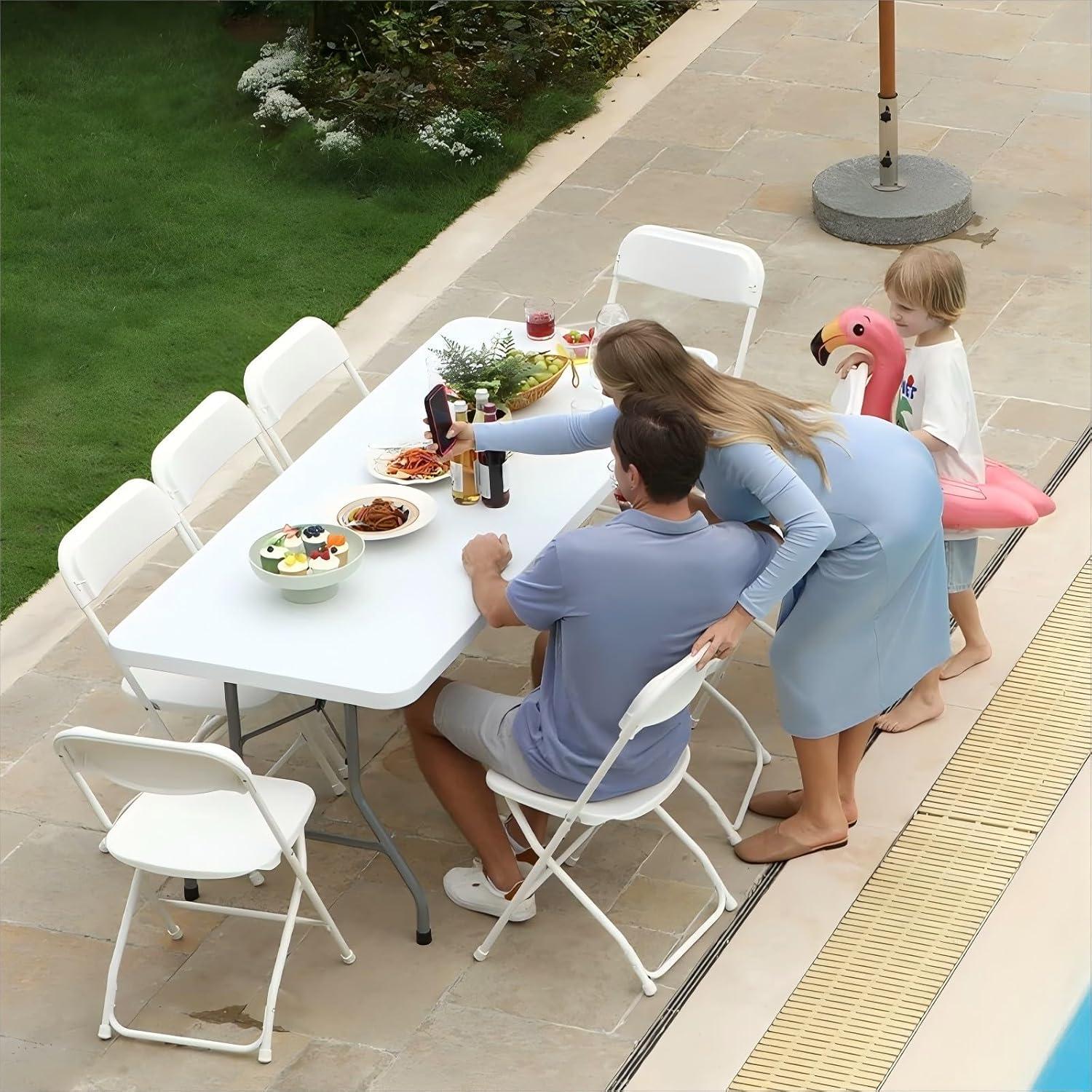 Mesa Plegable de Plástico SEALAMB 1.83 m Blanca para Camping