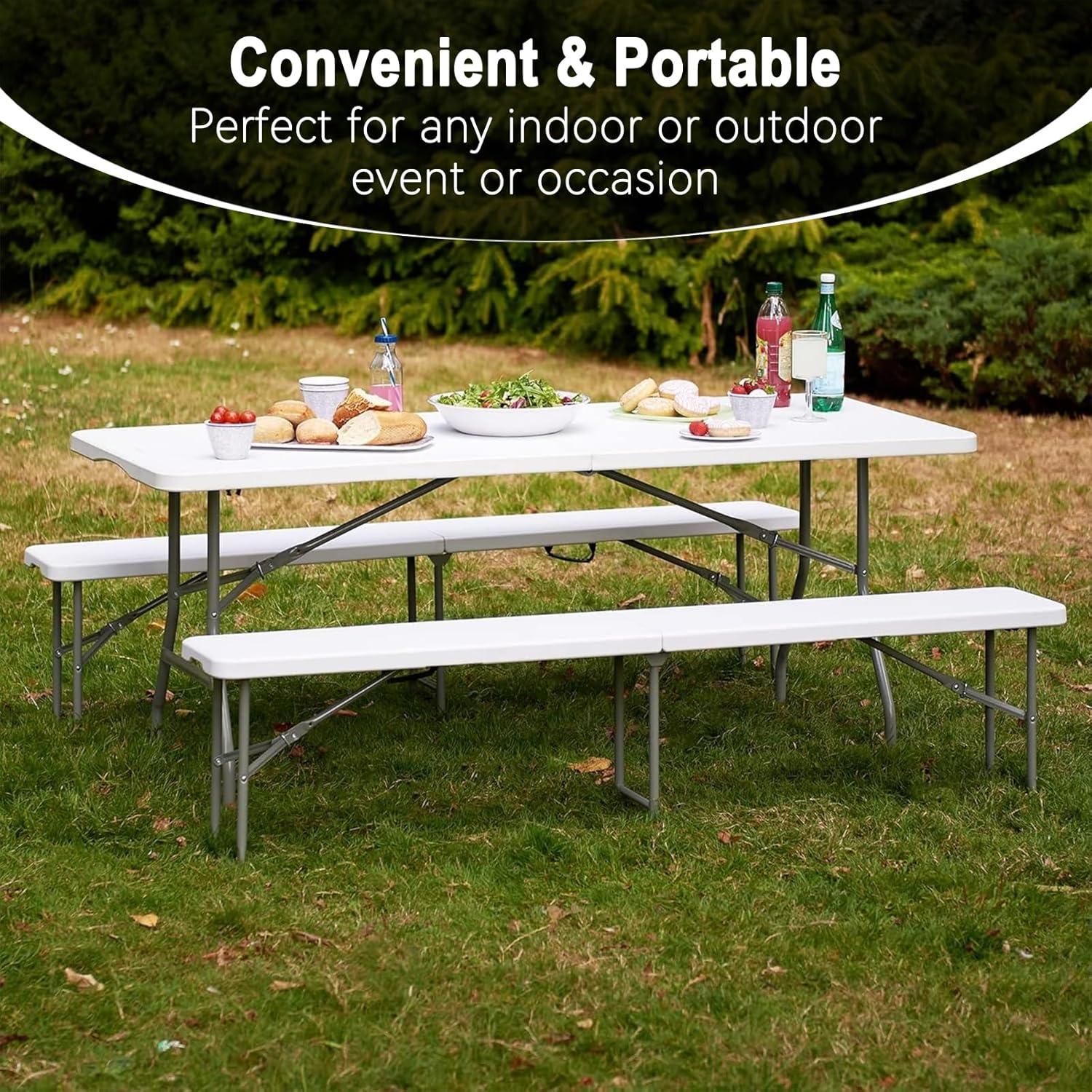 Mesa Plegable de Plástico SEALAMB 1.83 m Blanca para Camping