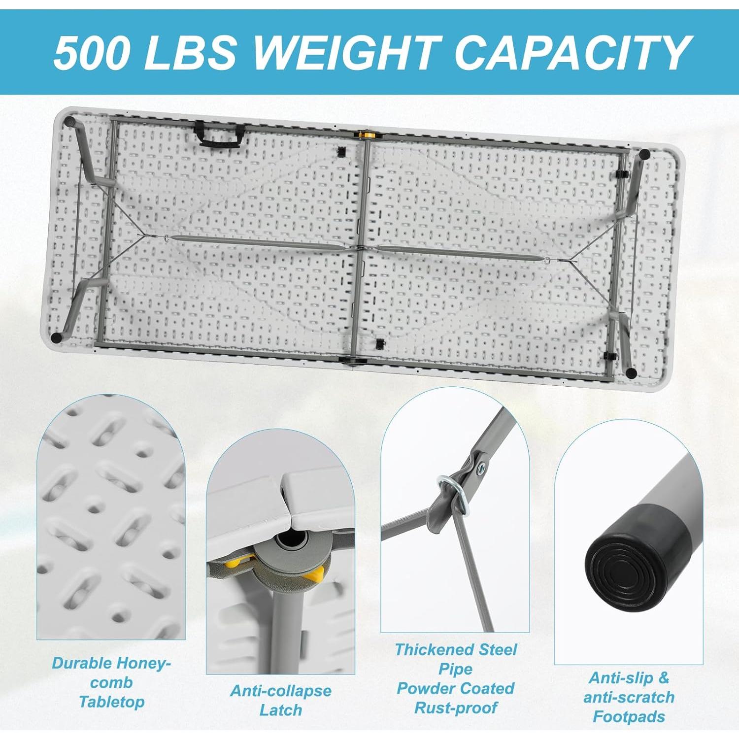 Mesa Plegable de Plástico SEALAMB 1.83 m Blanca para Camping