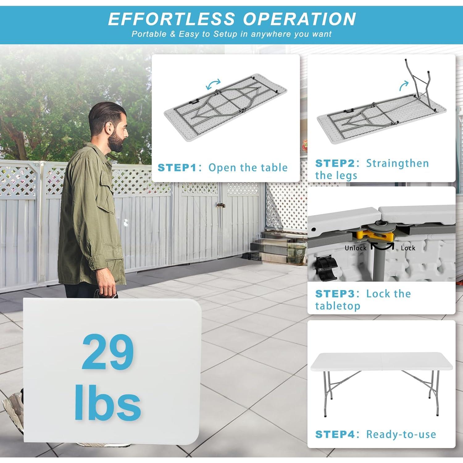 Mesa Plegable de Plástico SEALAMB 1.83 m Blanca para Camping