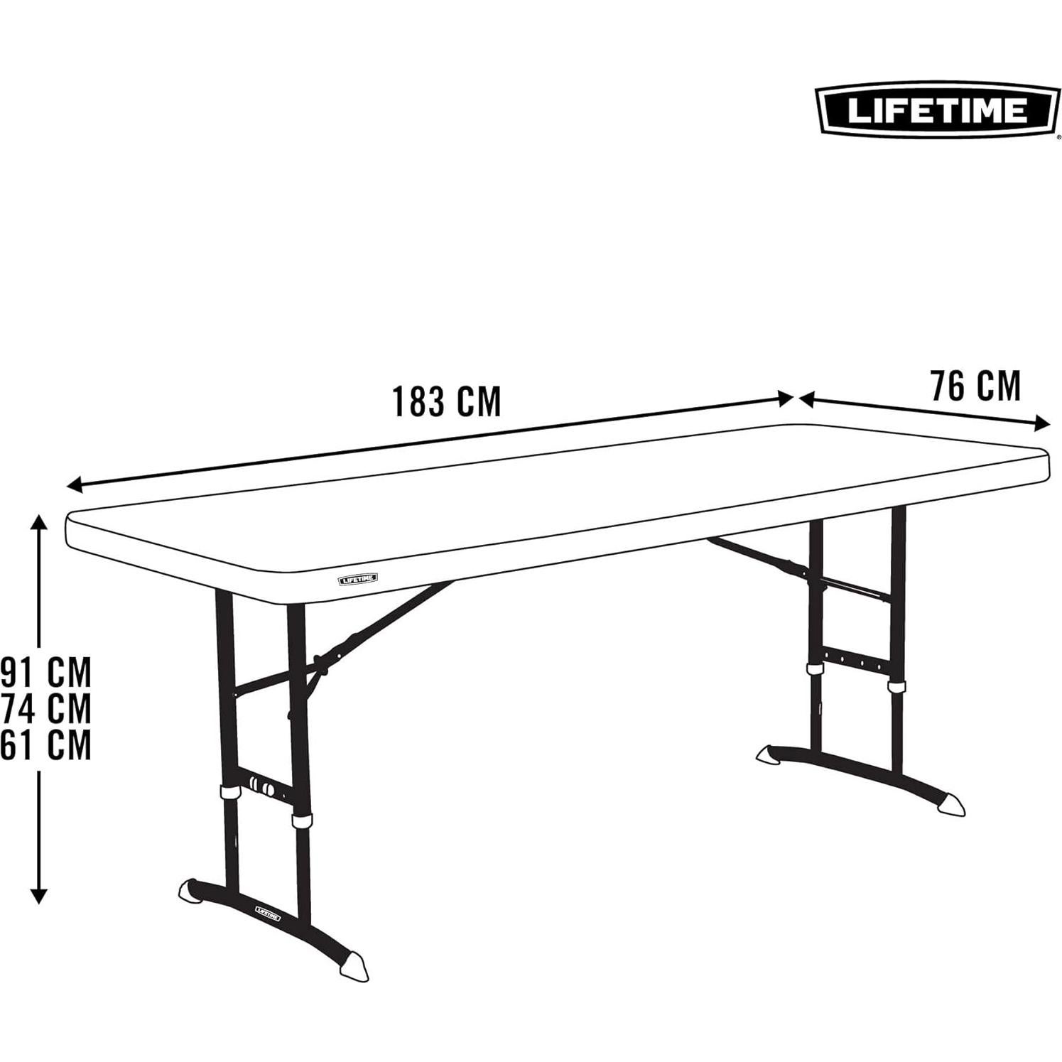 Lifetime Products 80565 Adjustable Height Folding Utility Table, 6' , Almond