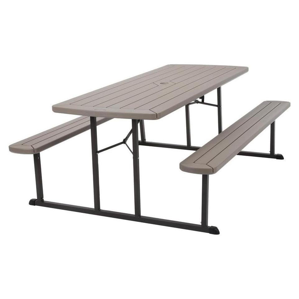 COSCO Outdoor Living 6 ft. Folding Picnic Table, Taupe Wood Grain with Brown Legs