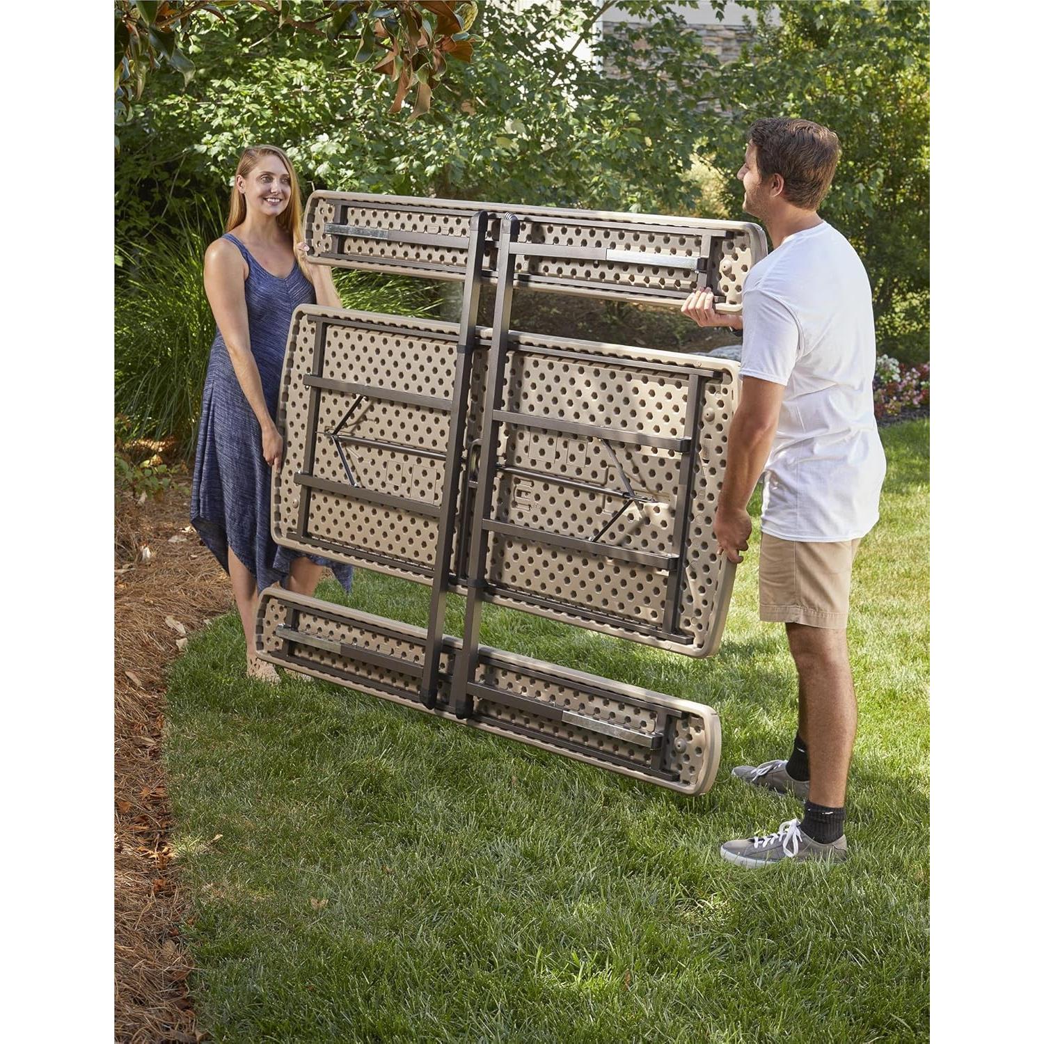 COSCO Outdoor Living 6 ft. Folding Picnic Table, Taupe Wood Grain with Brown Legs