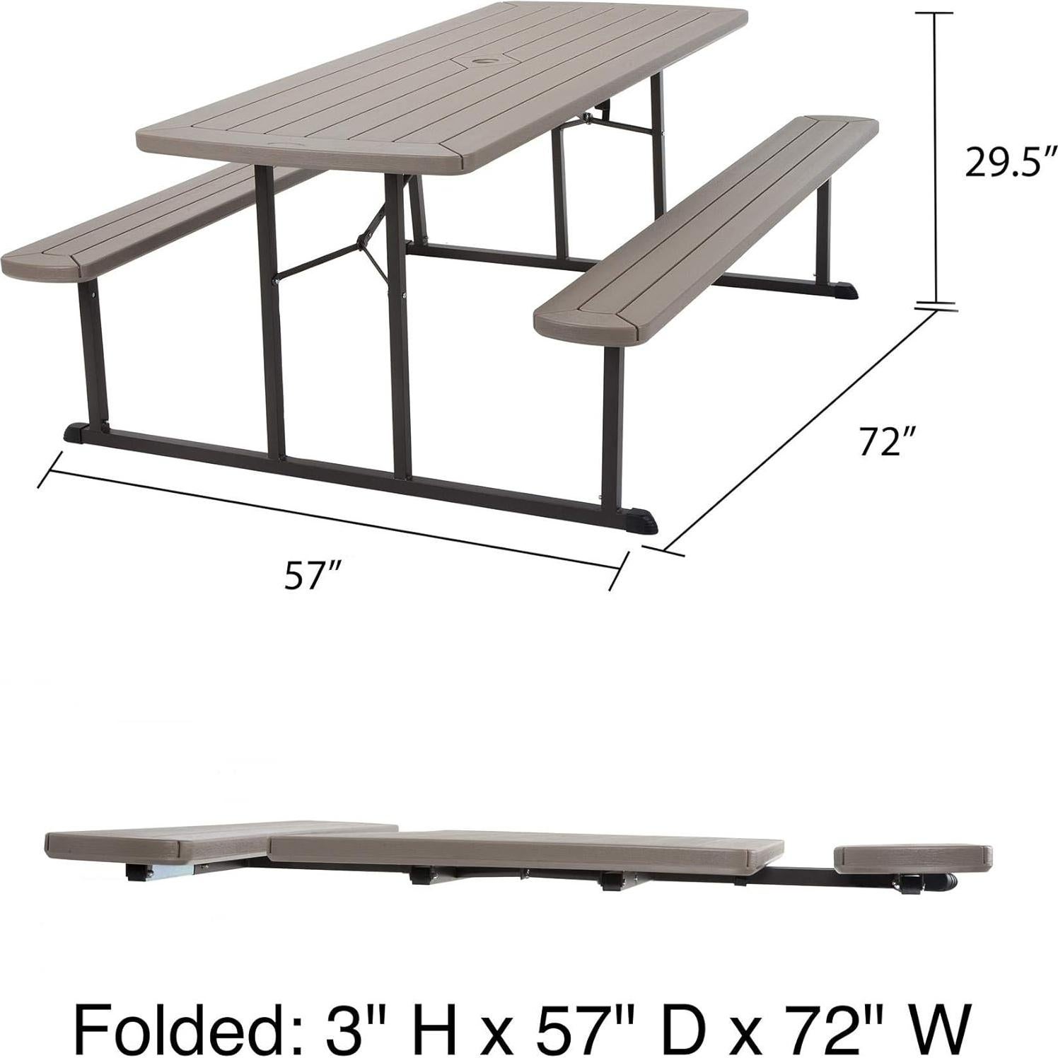 COSCO Outdoor Living 6 ft. Folding Picnic Table, Taupe Wood Grain with Brown Legs