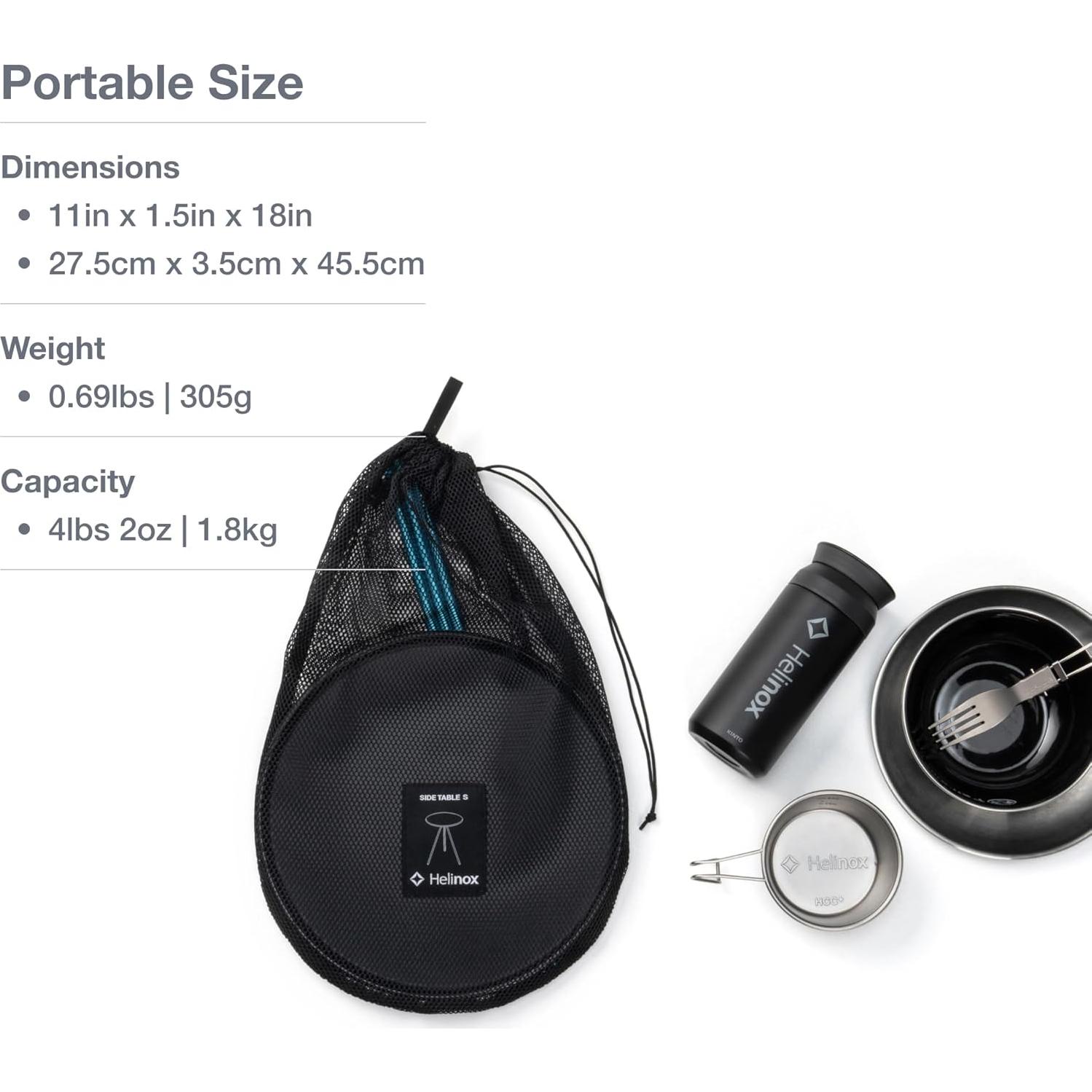 Mesa Lateral Plegable Helinox Negra 26.67 cm para Camping