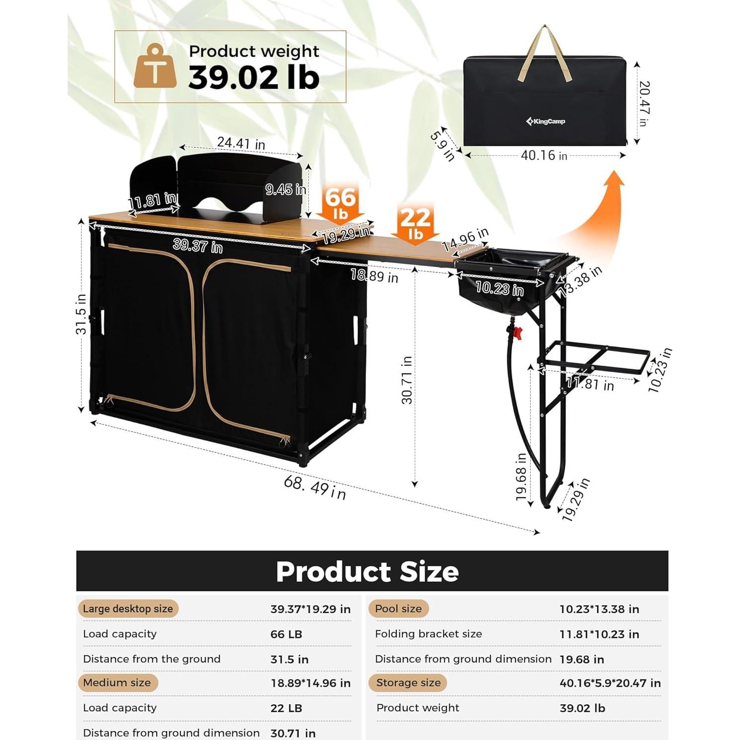 Mesa de Cocina Plegable KingCamp KC2542 para Camping 82 cm
