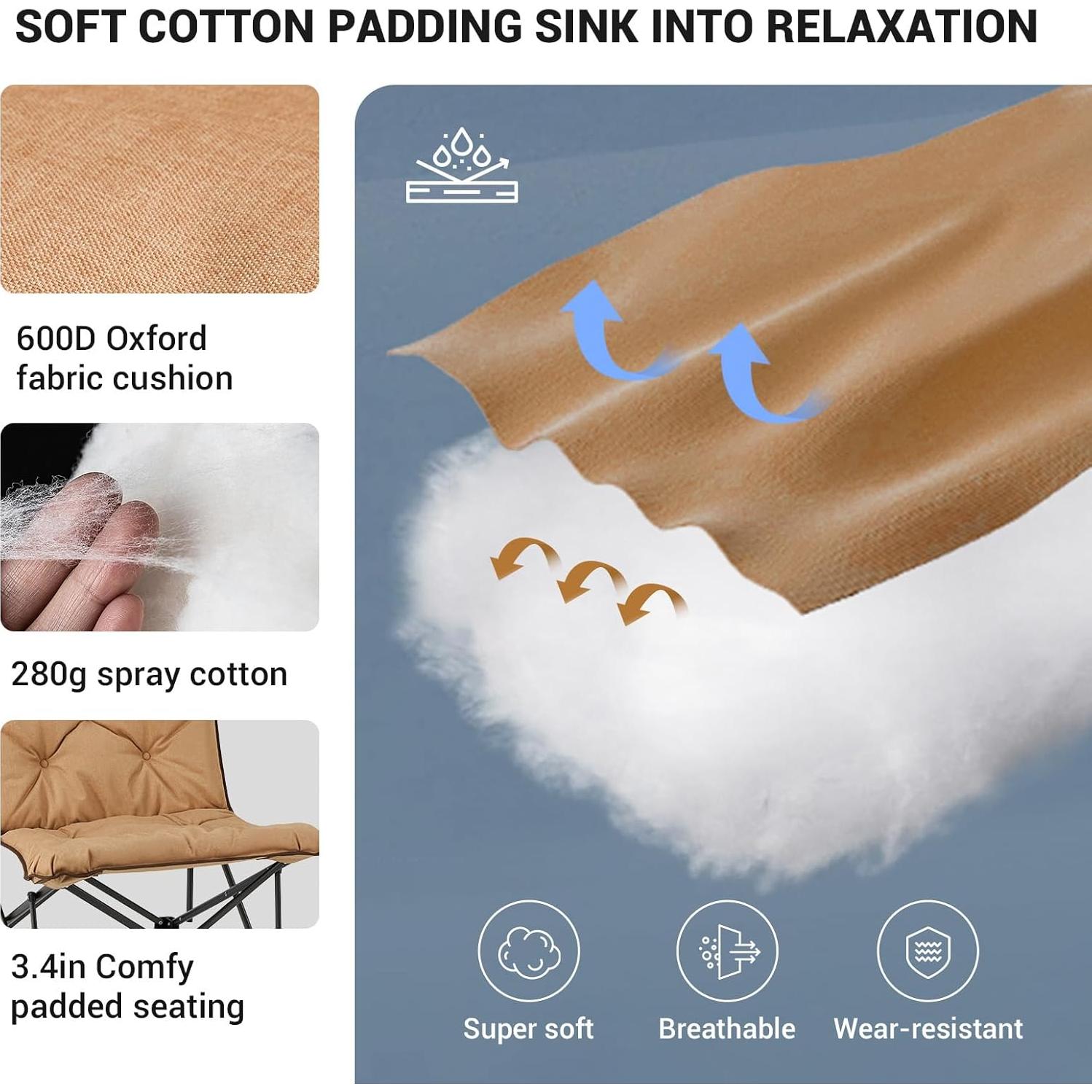 KingCamp Padded Oversized Camping Chair and Bamboo Folding Table 4-Fold Portable Camping Table with Visual Adjustable Height Aluminum Legs,Outdoor Lightweight Camp Tables with Carry Bag