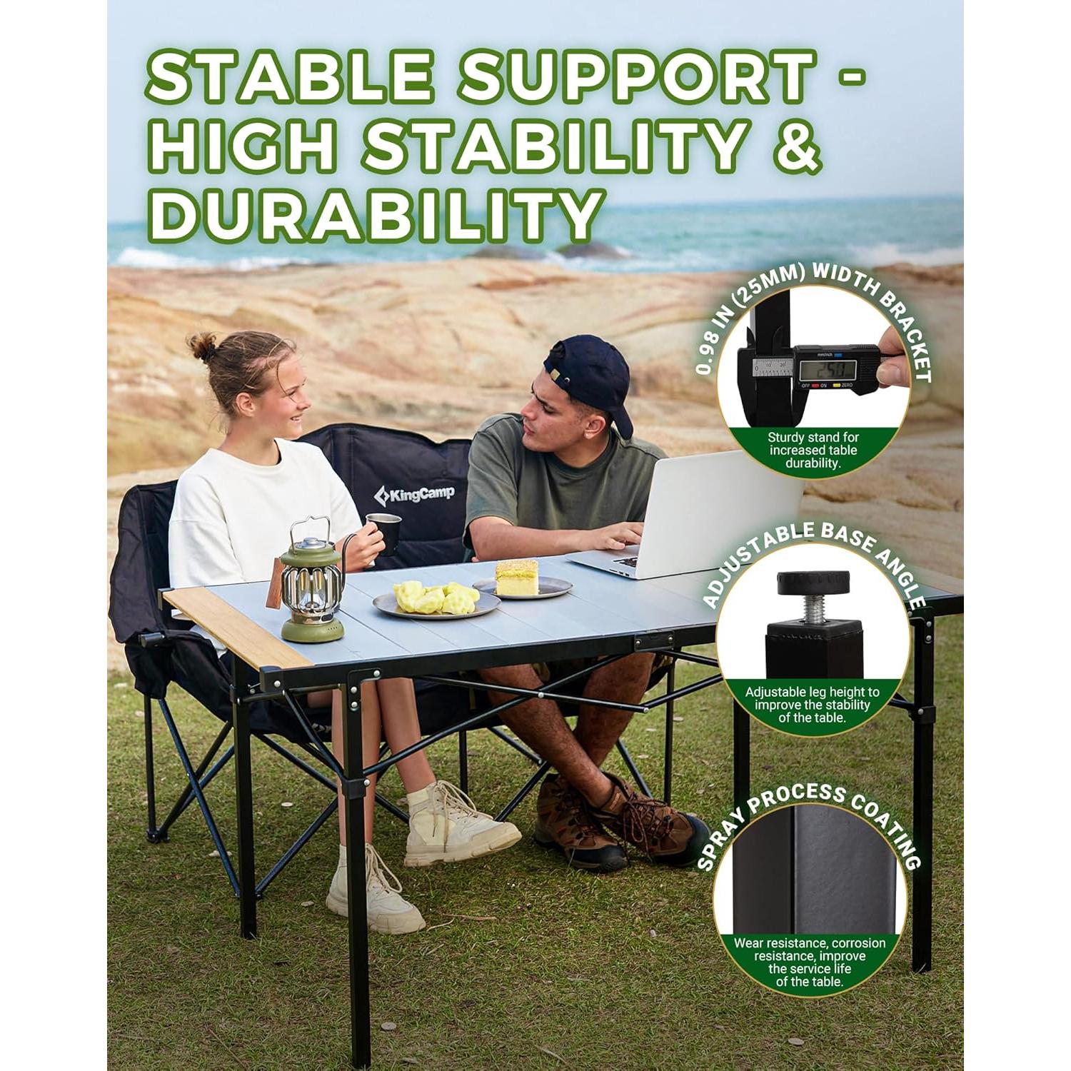 Silla de Camping Doble KingCamp con Porta Vasos y Mesa Plegable