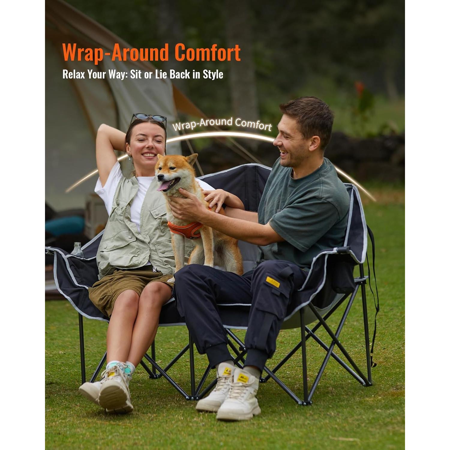 Silla de Camping Doble KingCamp con Porta Vasos y Mesa Plegable