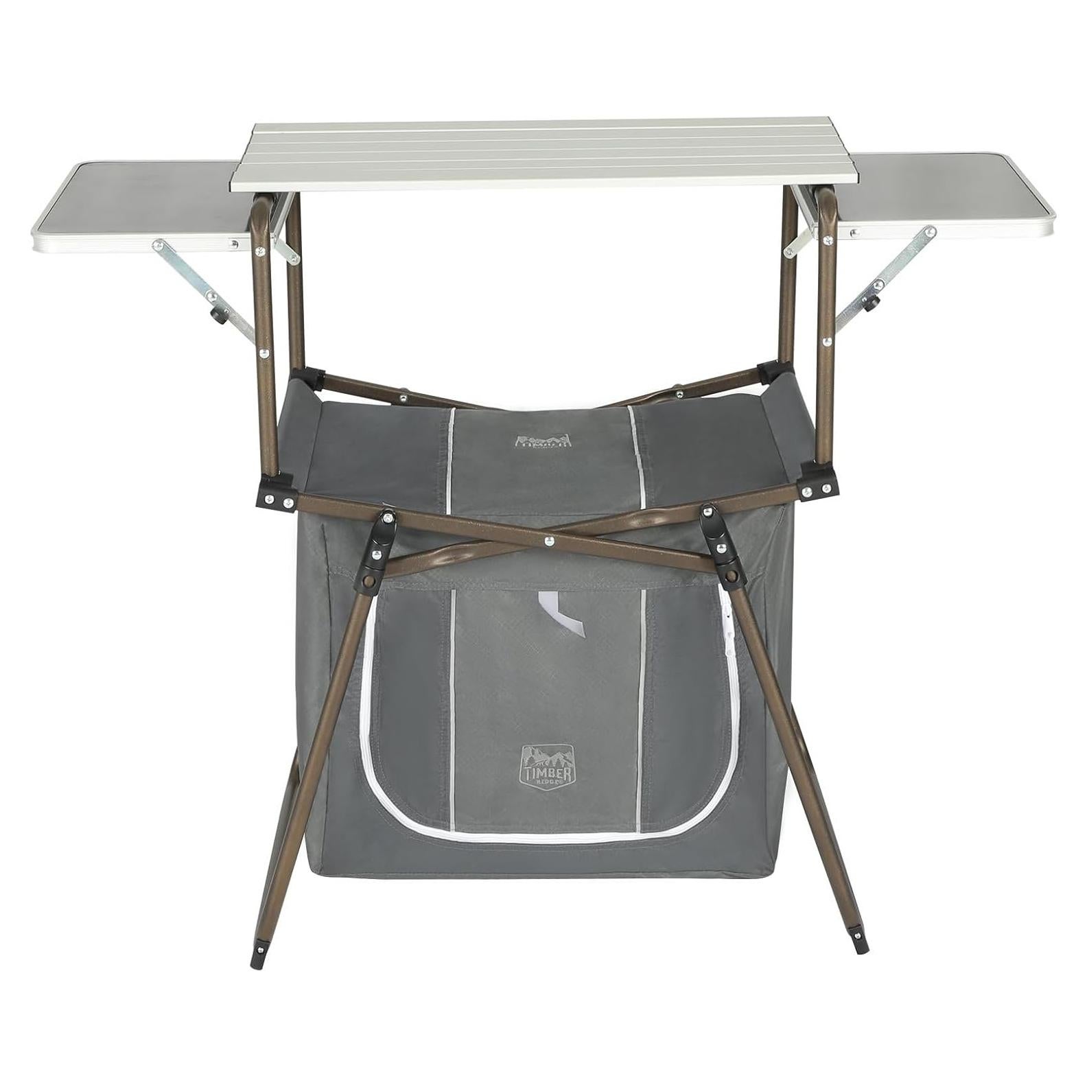 Outdoor Folding Camping Kitchen Table, Lightweight Portable Aluminum Cooking Table with Storage and Carry Bag, Camp Cook Station, Foldable Grill Table for BBQ Picnic Backyard, Gray