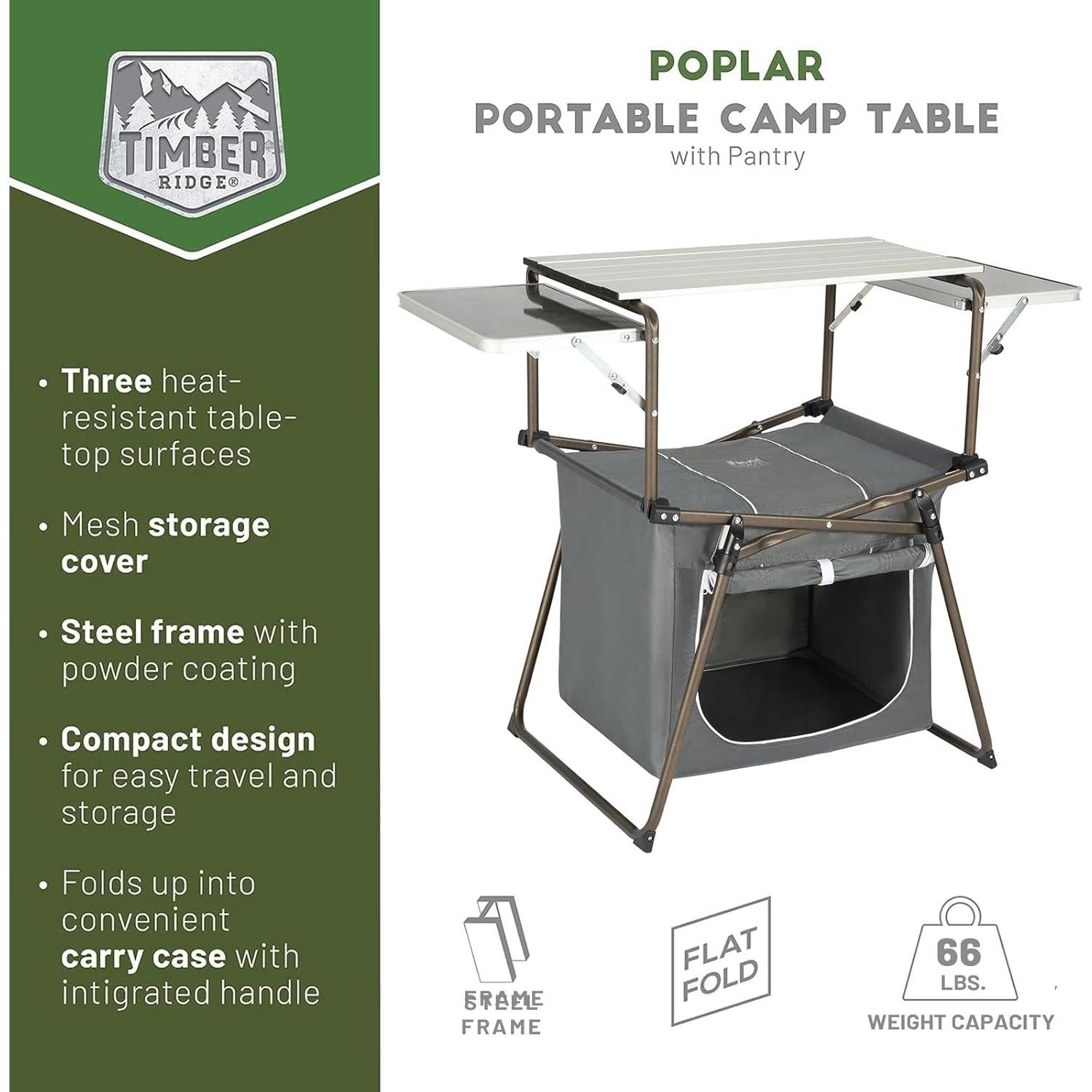 Outdoor Folding Camping Kitchen Table, Lightweight Portable Aluminum Cooking Table with Storage and Carry Bag, Camp Cook Station, Foldable Grill Table for BBQ Picnic Backyard, Gray