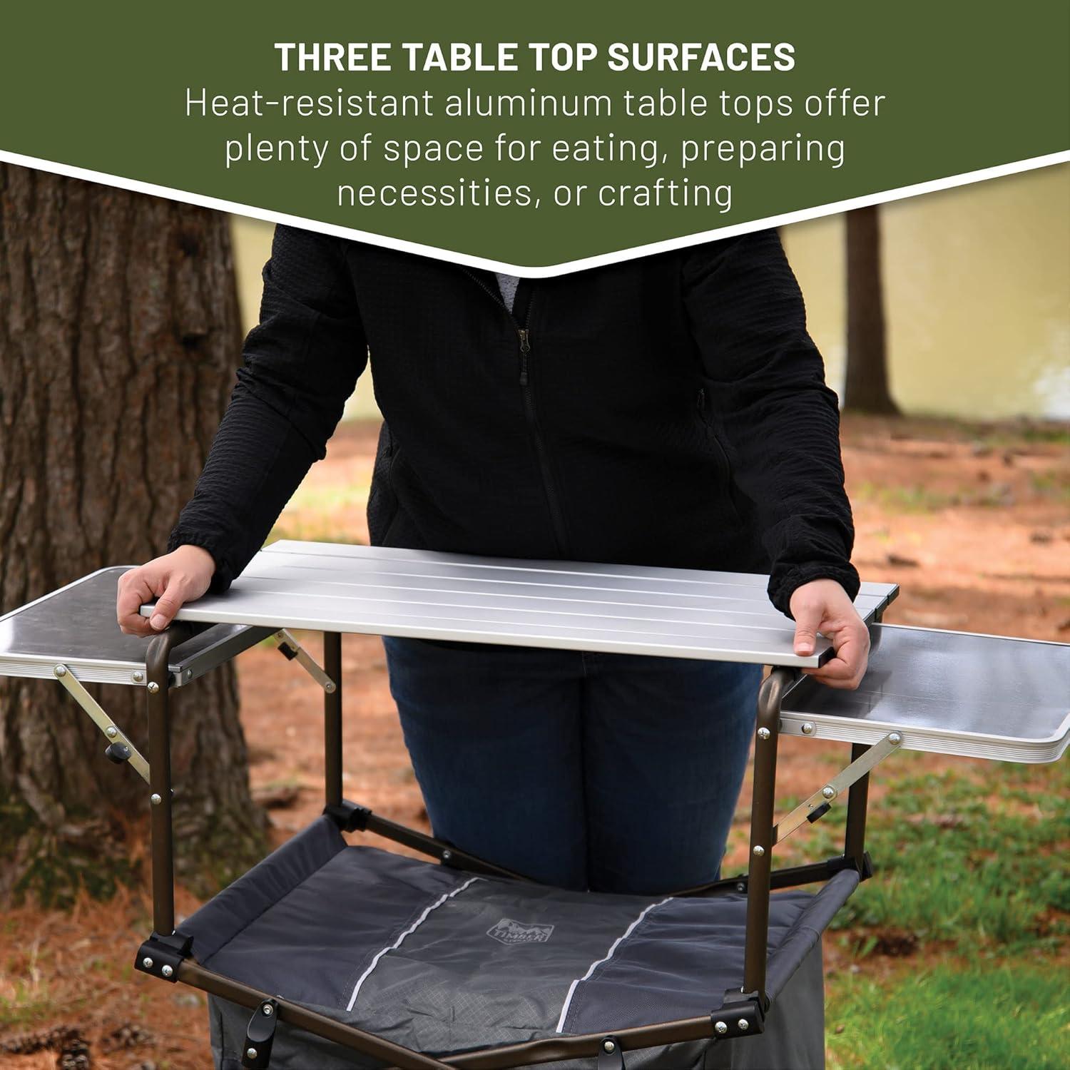 Outdoor Folding Camping Kitchen Table, Lightweight Portable Aluminum Cooking Table with Storage and Carry Bag, Camp Cook Station, Foldable Grill Table for BBQ Picnic Backyard, Gray