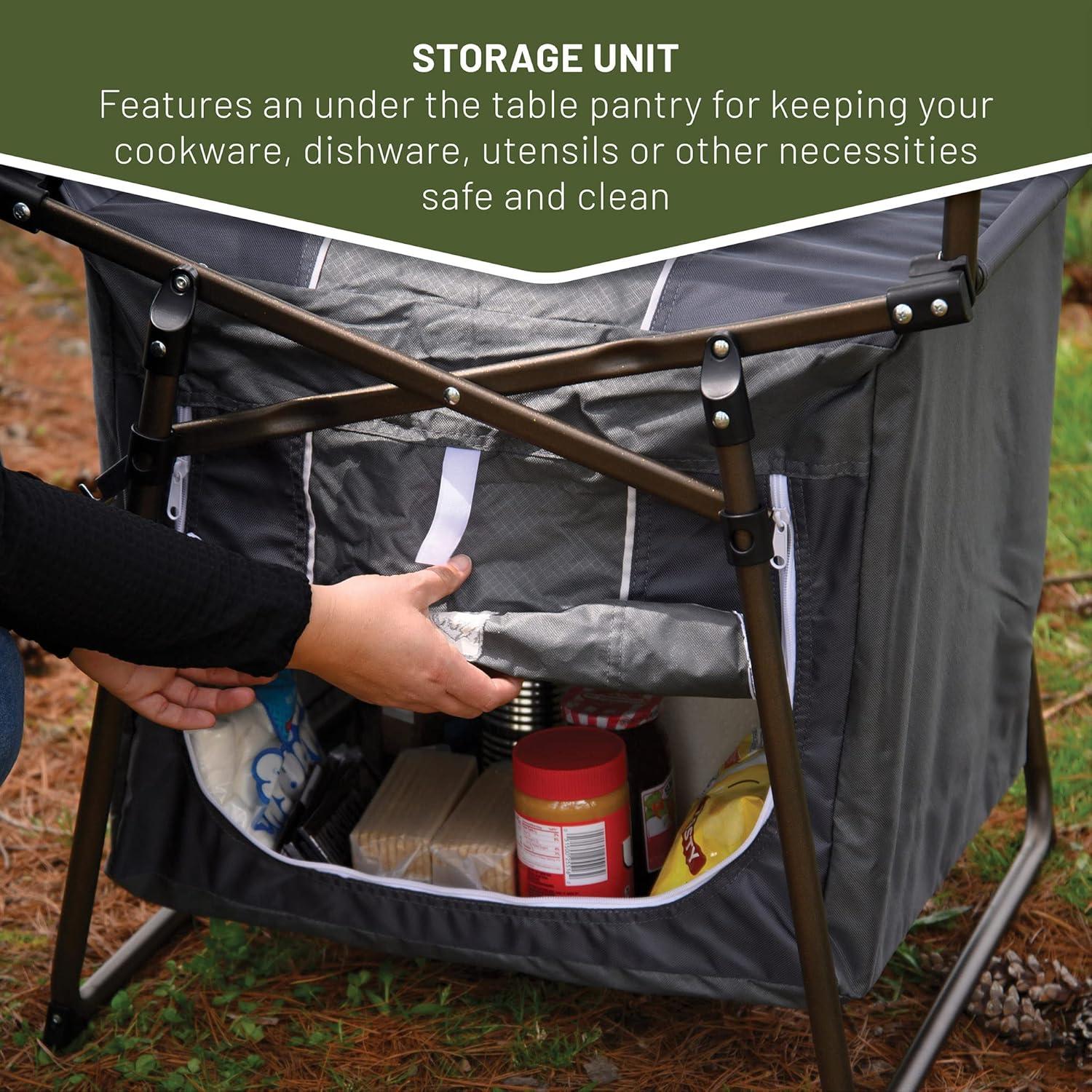 Outdoor Folding Camping Kitchen Table, Lightweight Portable Aluminum Cooking Table with Storage and Carry Bag, Camp Cook Station, Foldable Grill Table for BBQ Picnic Backyard, Gray