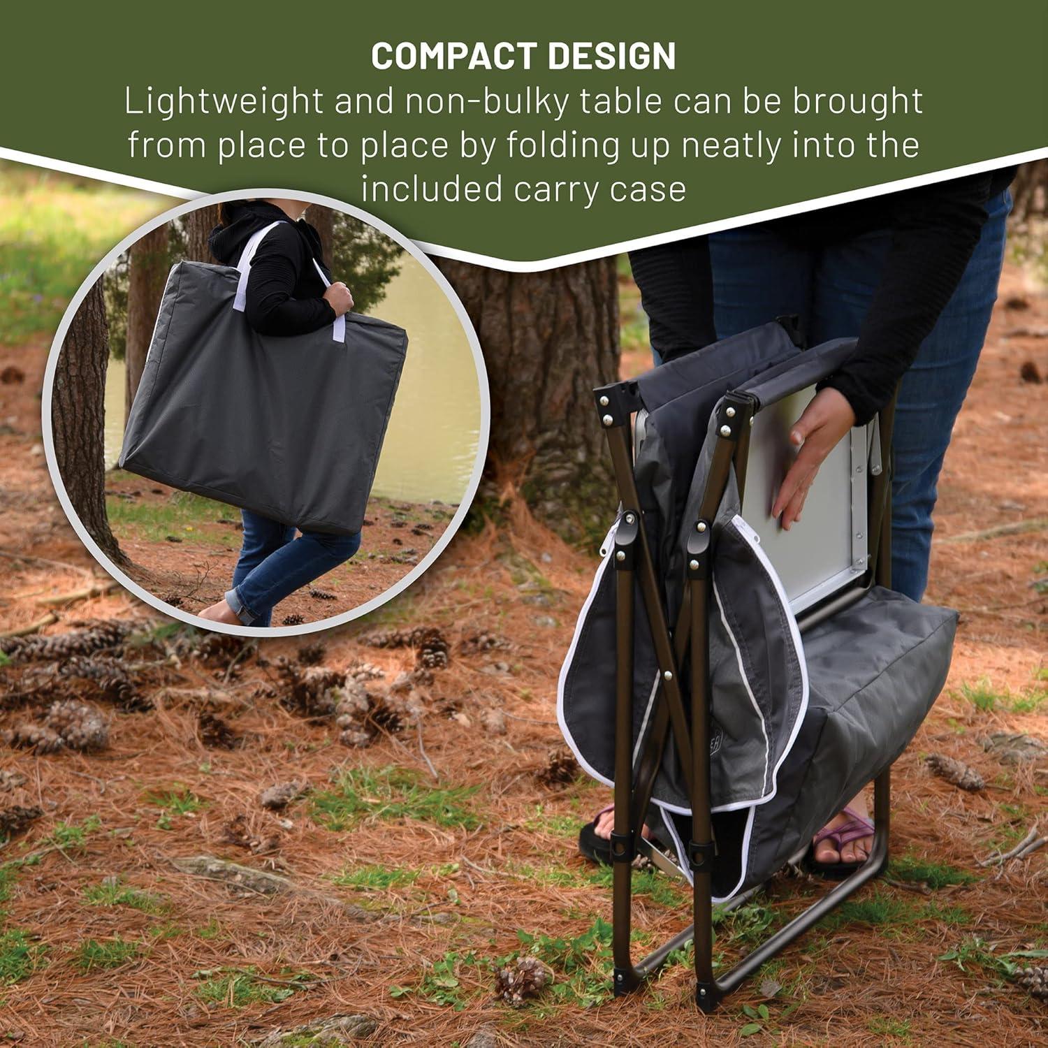 Outdoor Folding Camping Kitchen Table, Lightweight Portable Aluminum Cooking Table with Storage and Carry Bag, Camp Cook Station, Foldable Grill Table for BBQ Picnic Backyard, Gray