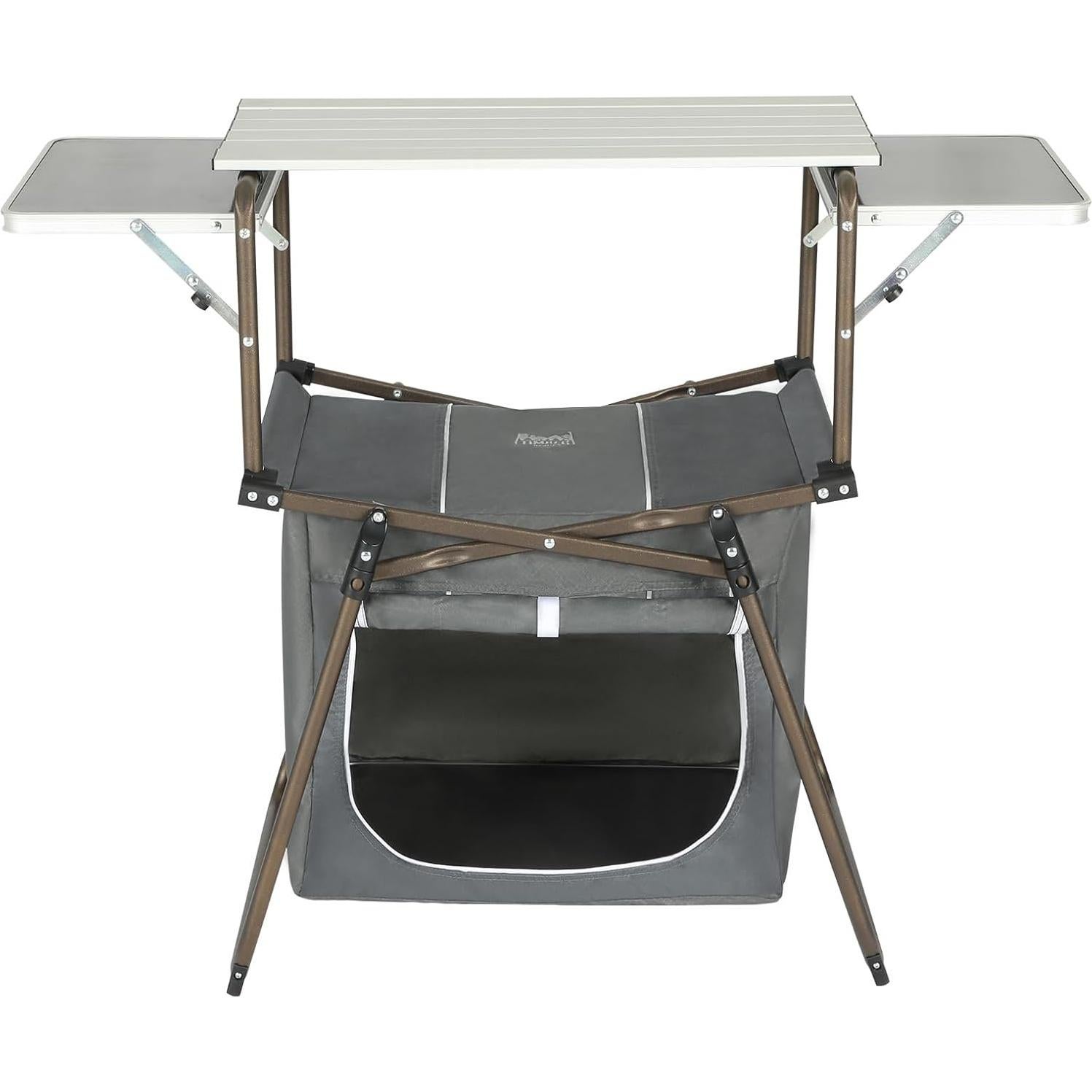 Outdoor Folding Camping Kitchen Table, Lightweight Portable Aluminum Cooking Table with Storage and Carry Bag, Camp Cook Station, Foldable Grill Table for BBQ Picnic Backyard, Gray