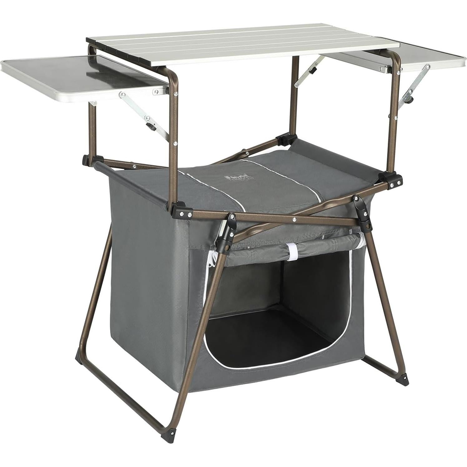 Outdoor Folding Camping Kitchen Table, Lightweight Portable Aluminum Cooking Table with Storage and Carry Bag, Camp Cook Station, Foldable Grill Table for BBQ Picnic Backyard, Gray