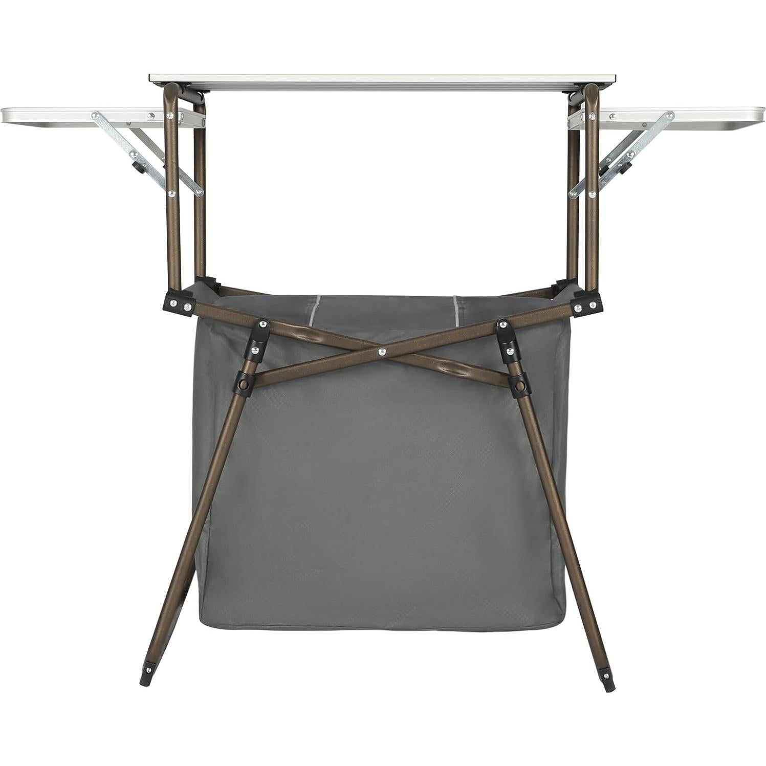 Outdoor Folding Camping Kitchen Table, Lightweight Portable Aluminum Cooking Table with Storage and Carry Bag, Camp Cook Station, Foldable Grill Table for BBQ Picnic Backyard, Gray