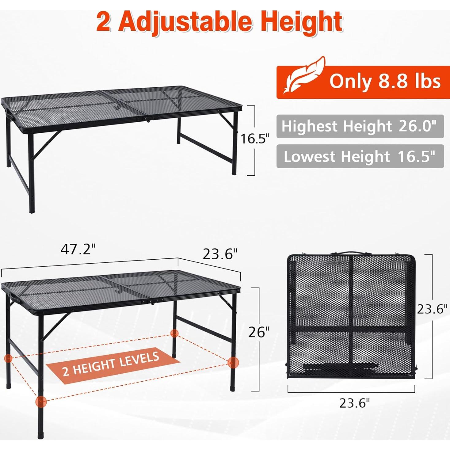 Mesa de Parrilla Plegable JOUYEK 1.22x0.61m Ajustable Altura