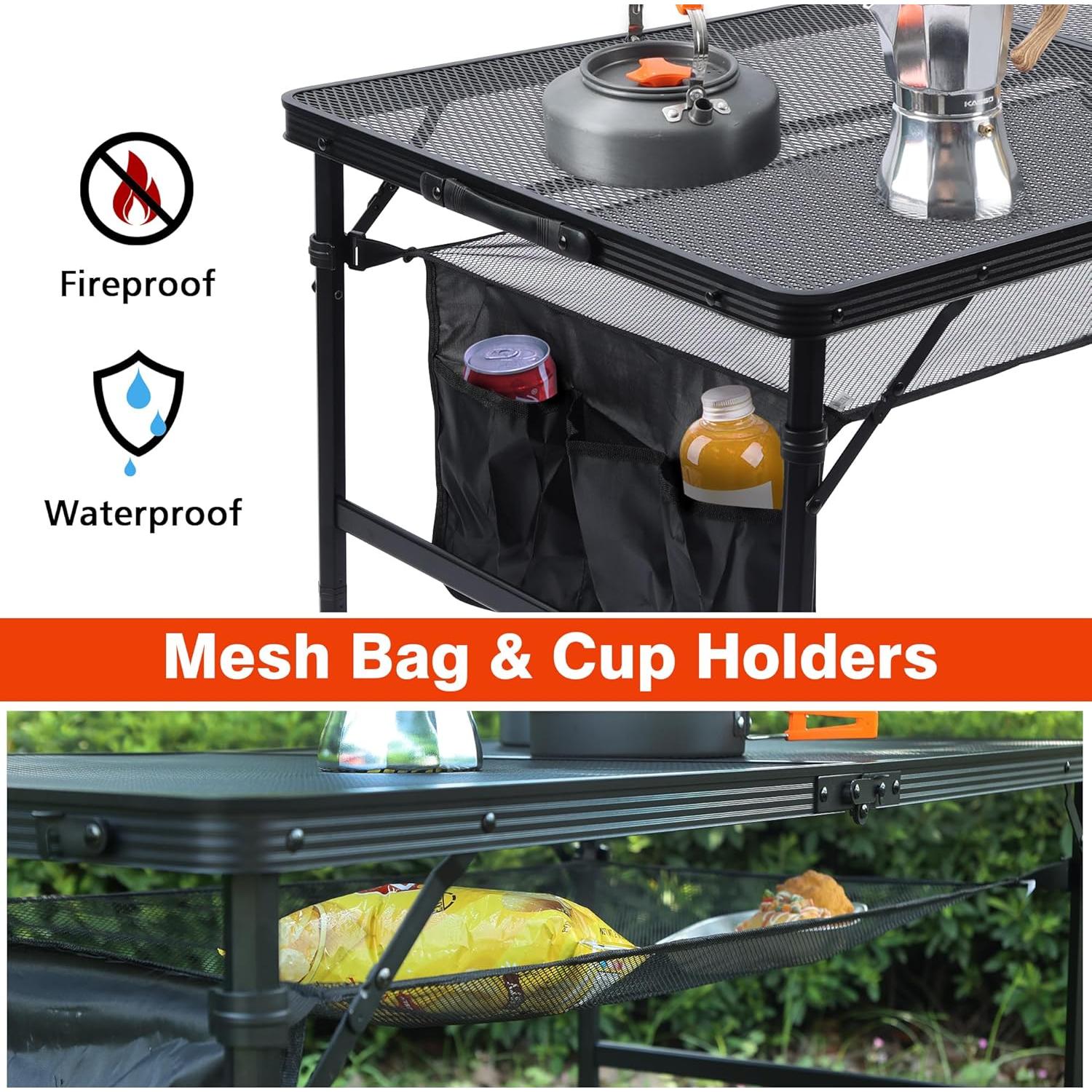 Mesa de Parrilla Plegable JOUYEK 1.22x0.61m Ajustable Altura