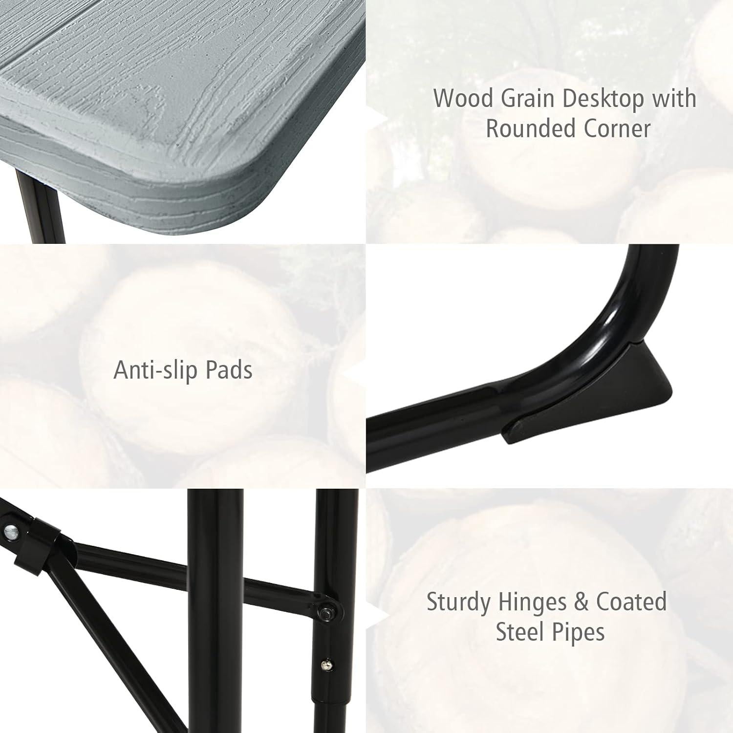 Picnic Table, 550 LBS Folding Picnic Tables with Benches & Seats, Weather-Resistant Easy Setup Portable Picnic Table, Wood-Like Foldable Picnic Tables for Outdoors Patio Deck Party BBQ (Grey)