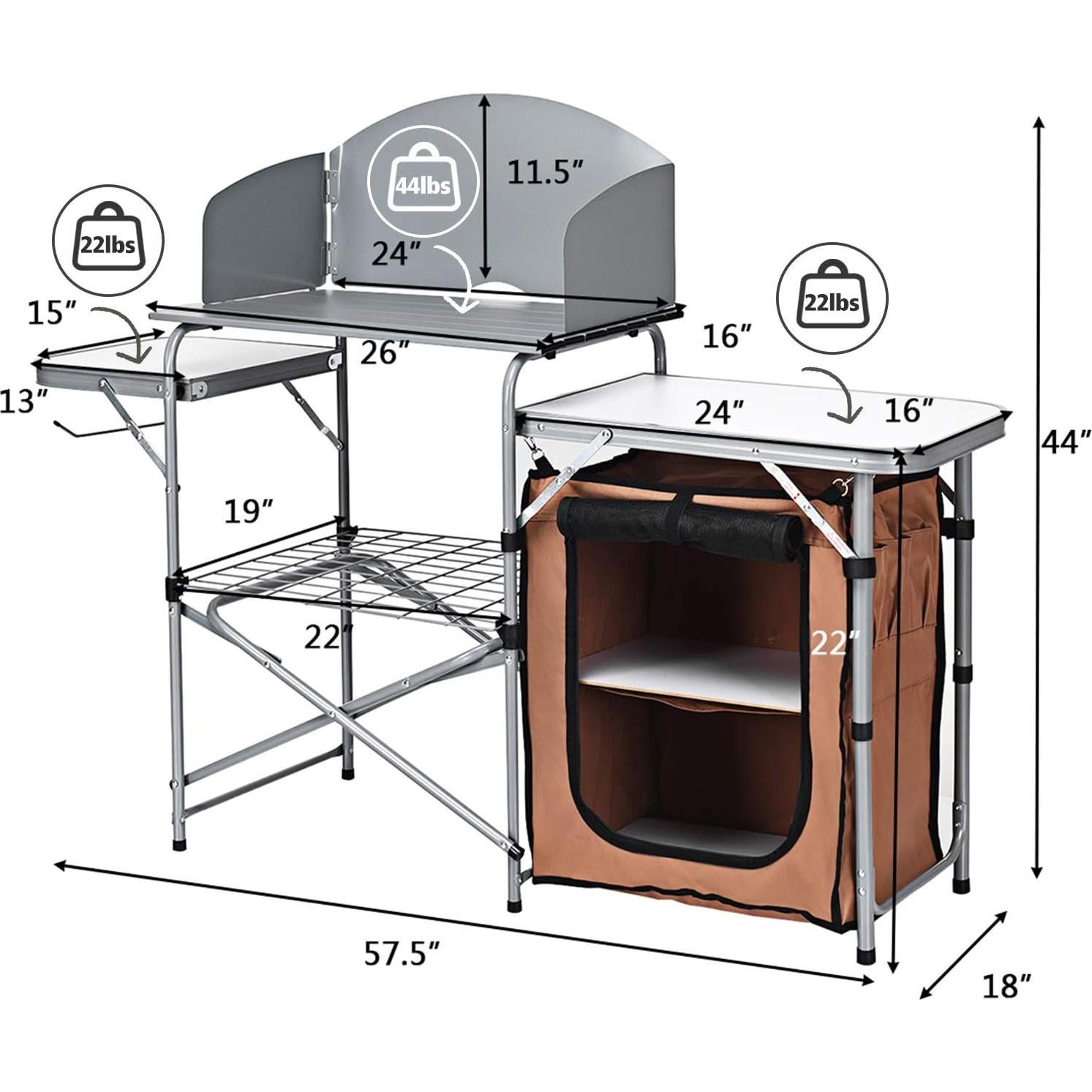 Mesa de Parrilla Plegable HAPPYGRILL 146.1x45.7 cm para Camping